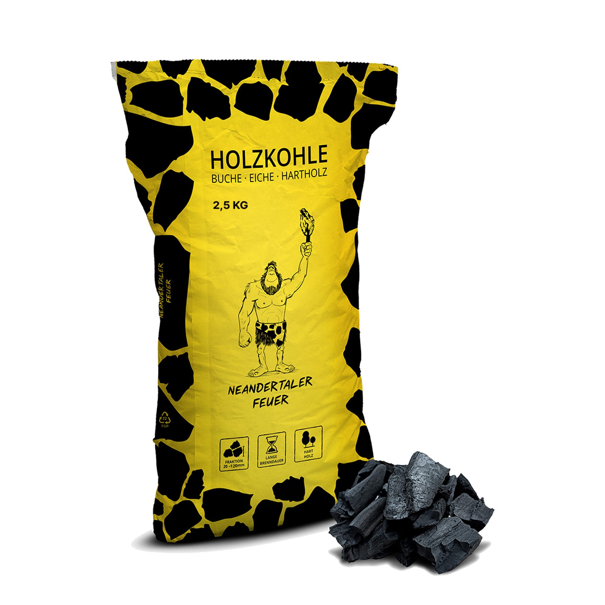 Neandertaler Feuer Holzkohle Grillkohle Kohle für Grill BBQ Smoker Charcoal Grillholzkohle Buche, 2,5 kg