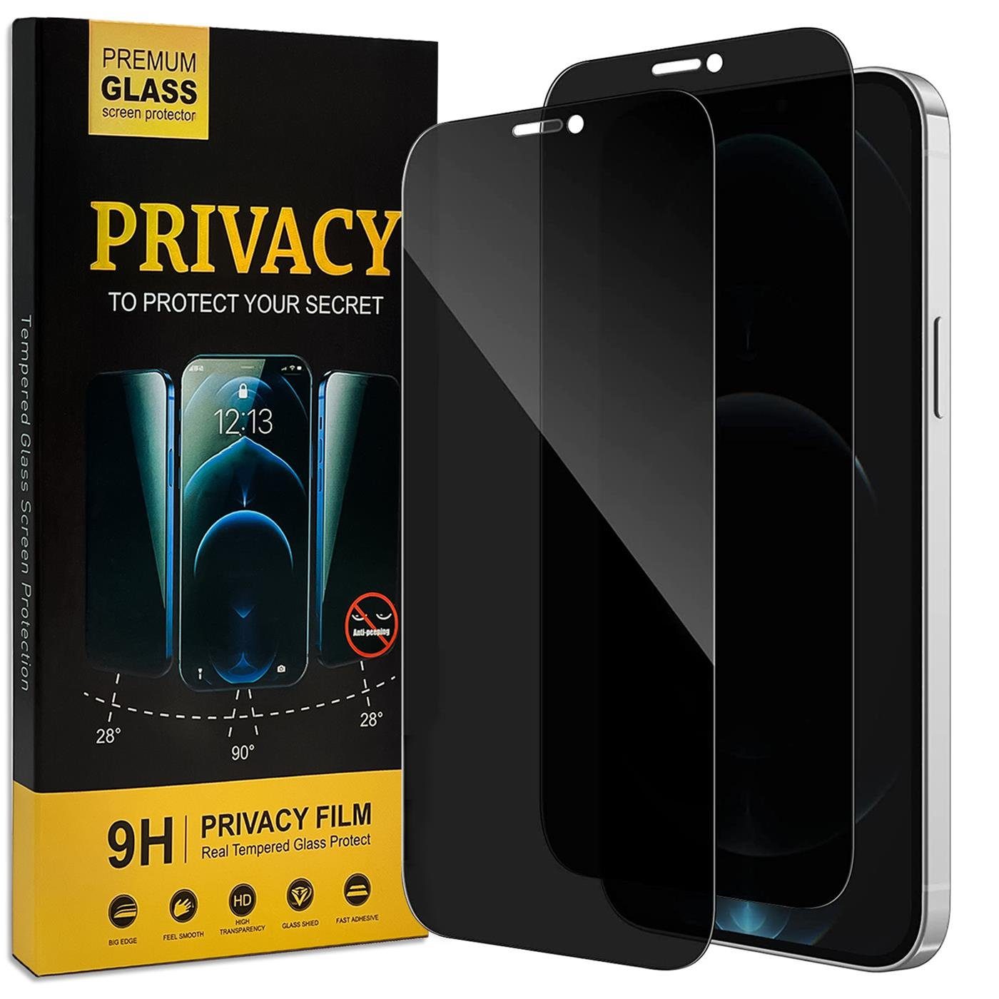 CoolGadget Schutzfolie Sichtschutz Panzerfolie für iPhone 12 Pro Max, (Spar-Set 2in1, Fullscreen), Privacy Glas 2x Anti-Spy Schutzfolie für iPhone 12 Pro Max Folie