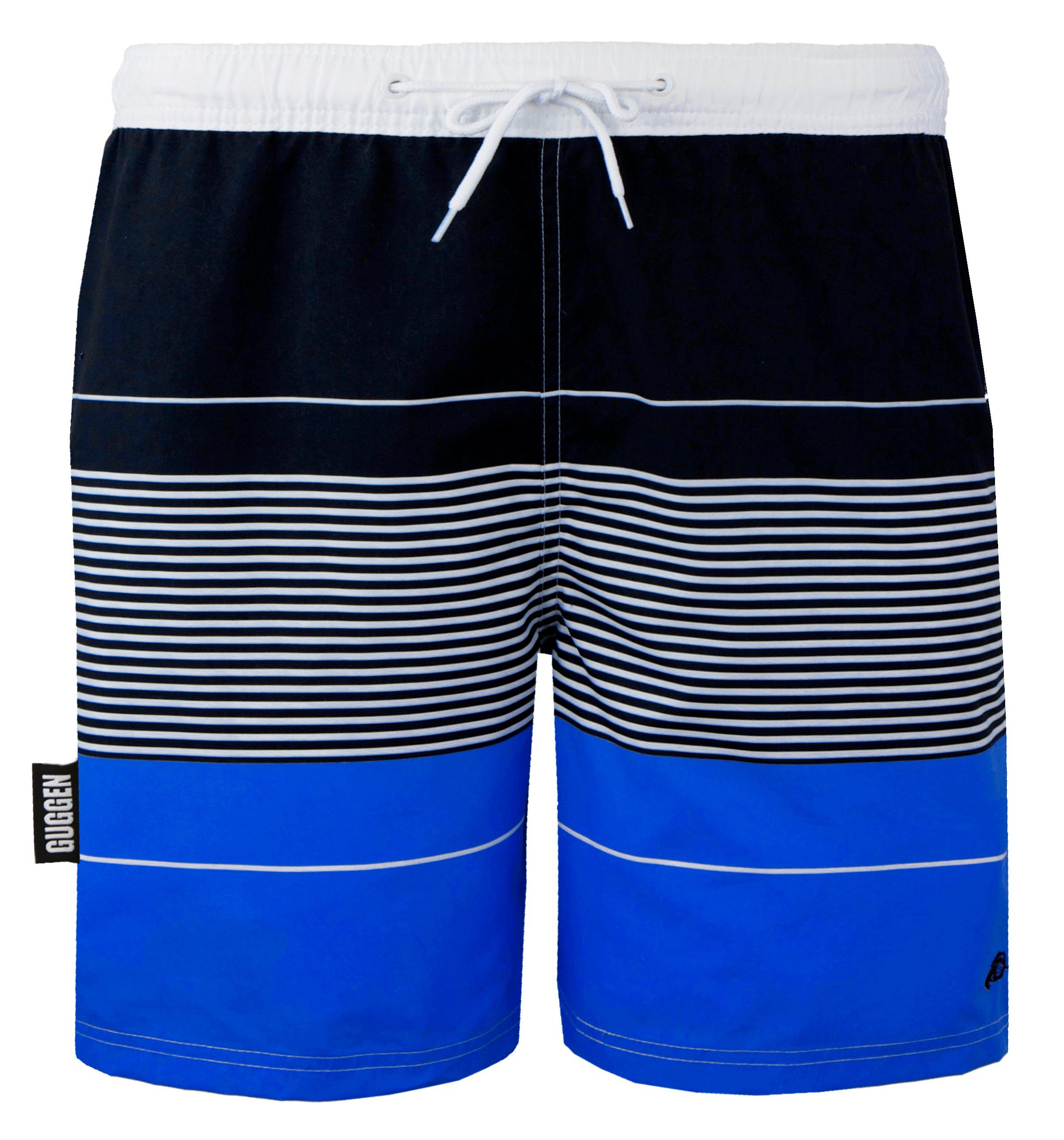 Herren Badehose Guggen gestreiftes GUGGEN Muster Badehose Schnelltrocknende Männer Badehose ZMB880 mit Kordelzug Mountain Blau-Schwarz Badeshorts Mountain