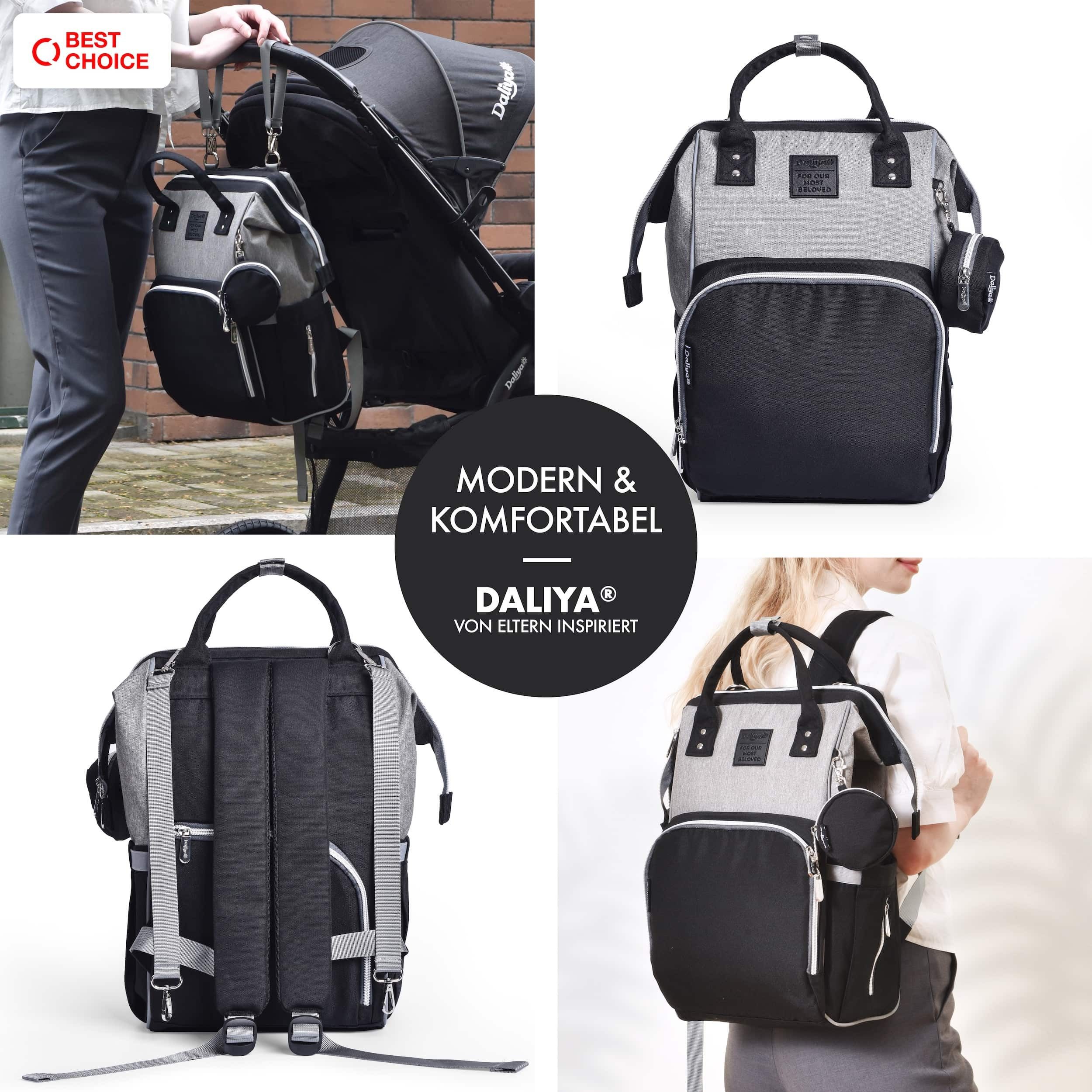 Daliya® Wickeltasche PAKMI Wickelrucksack, Kinderwagentaschen, Mamabag (Set, 5-tlg., Befestigungsriemen), Thermofächer, Schnuller Aufbewahrung, Wickelunterlage, hochwertig