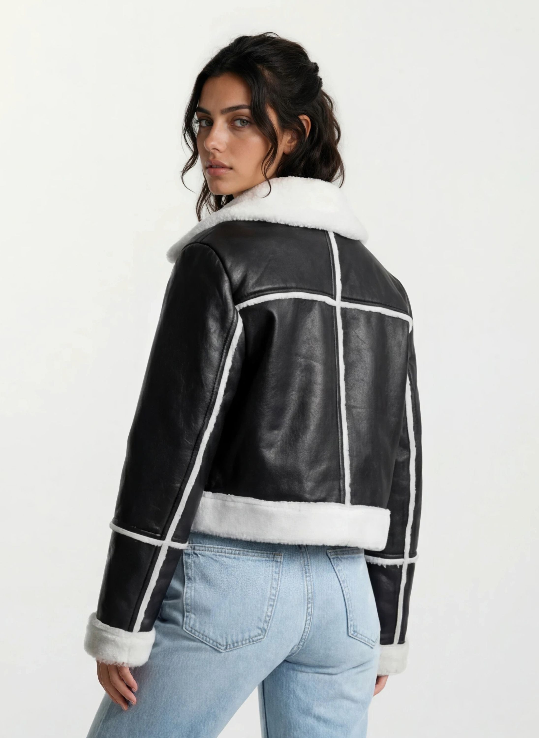 trueprodigy Lederjacke Tristin Pilotenjacke mit Reißverschluss und Felleinsatz