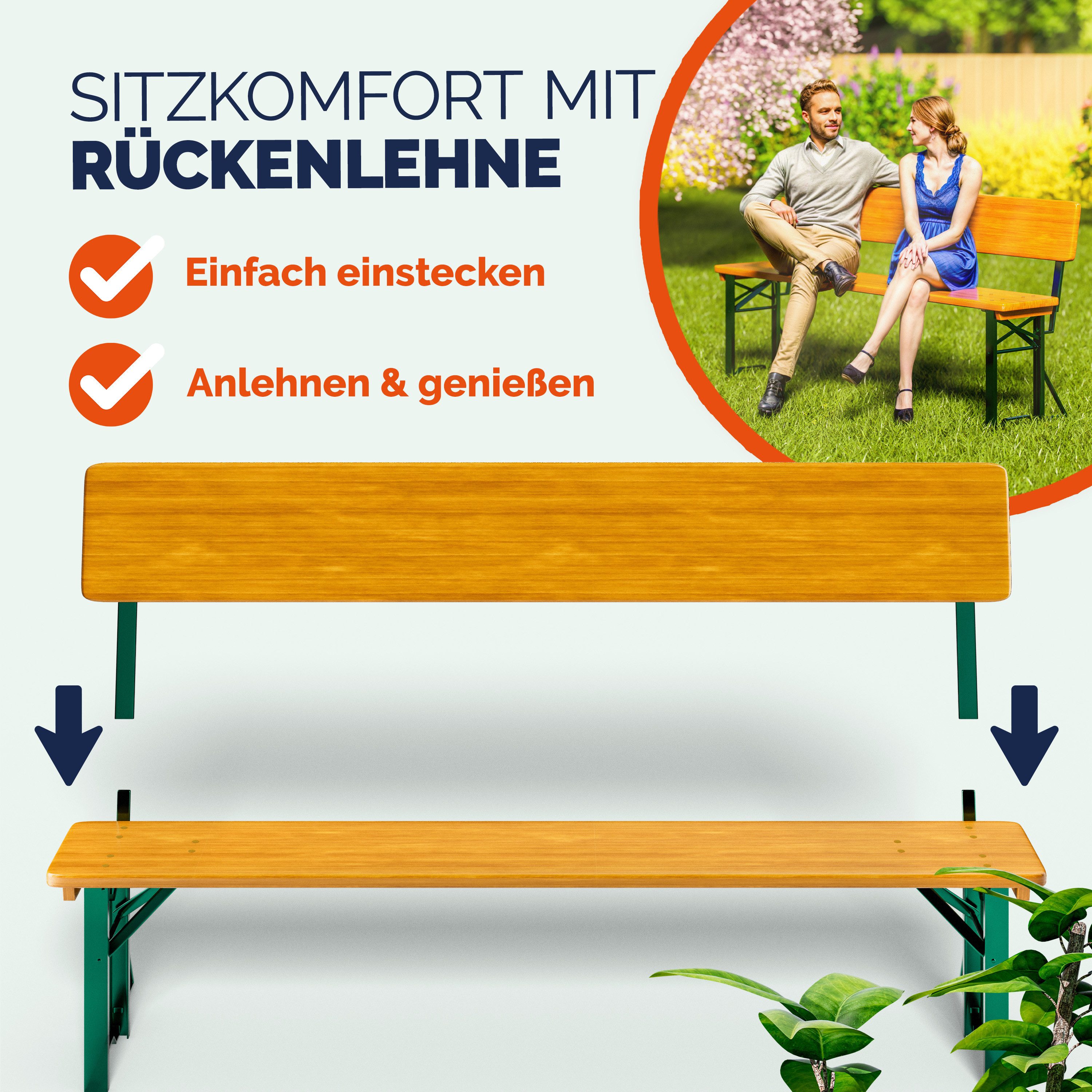 Casaria Bierzeltgarnitur, (3-tlg), mit Lehne 170 cm Klappbar Stabil 2x Bierbank 1x Breiter Tisch Holz