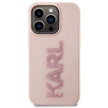 KARL LAGERFELD Smartphone-Hülle Karl Lagerfeld Apple iPhone 15 Pro Hülle 3D Rubber Glitter Logo Pink