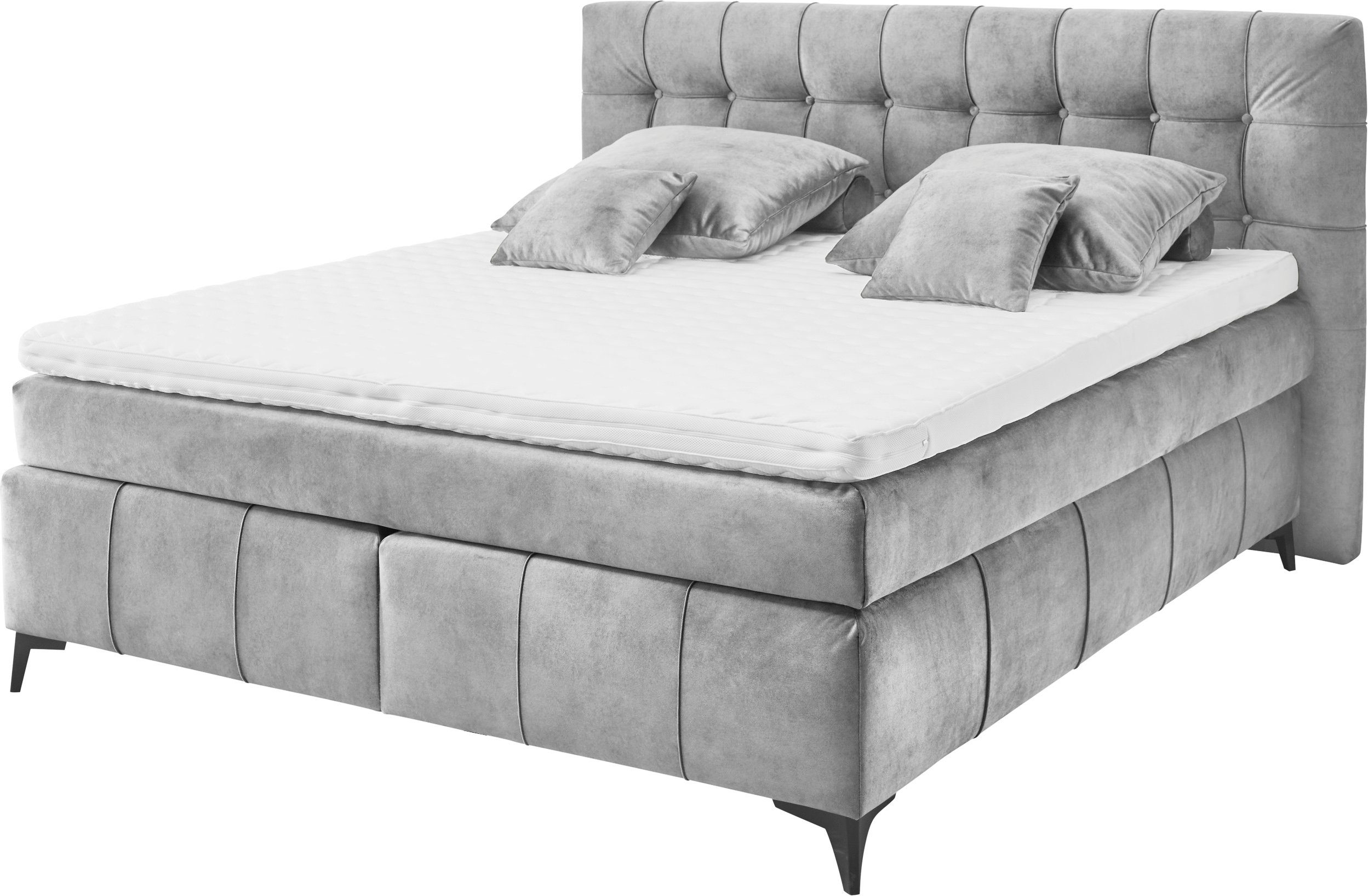 Boxspringbett Kokosmatte, ED DESIGN Oregon, Filzabdeckung - inkl. Duo-Matratze grau EXCITING