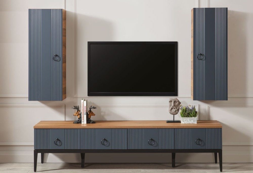 JVmoebel Wohnwand Wohnzimmer Set: TV-Ständer & 2 Wandschränke Kommode, (3-St., 1x TV Ständer + 2x Wandschrank), Made in Europa