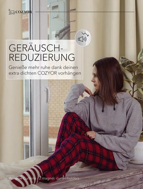 Vorhang Set mit 2x Gardine + 2x Vorhanghalter + 1x Gardinenstange ohne Bohren, Cozyor, Ösen (2 St), verdunkelnd, Mikrofaser Polyester, beige Driftwood, Raumteiler blickdicht, Thermovorhang 160x135cm inklusive Magnethaltern