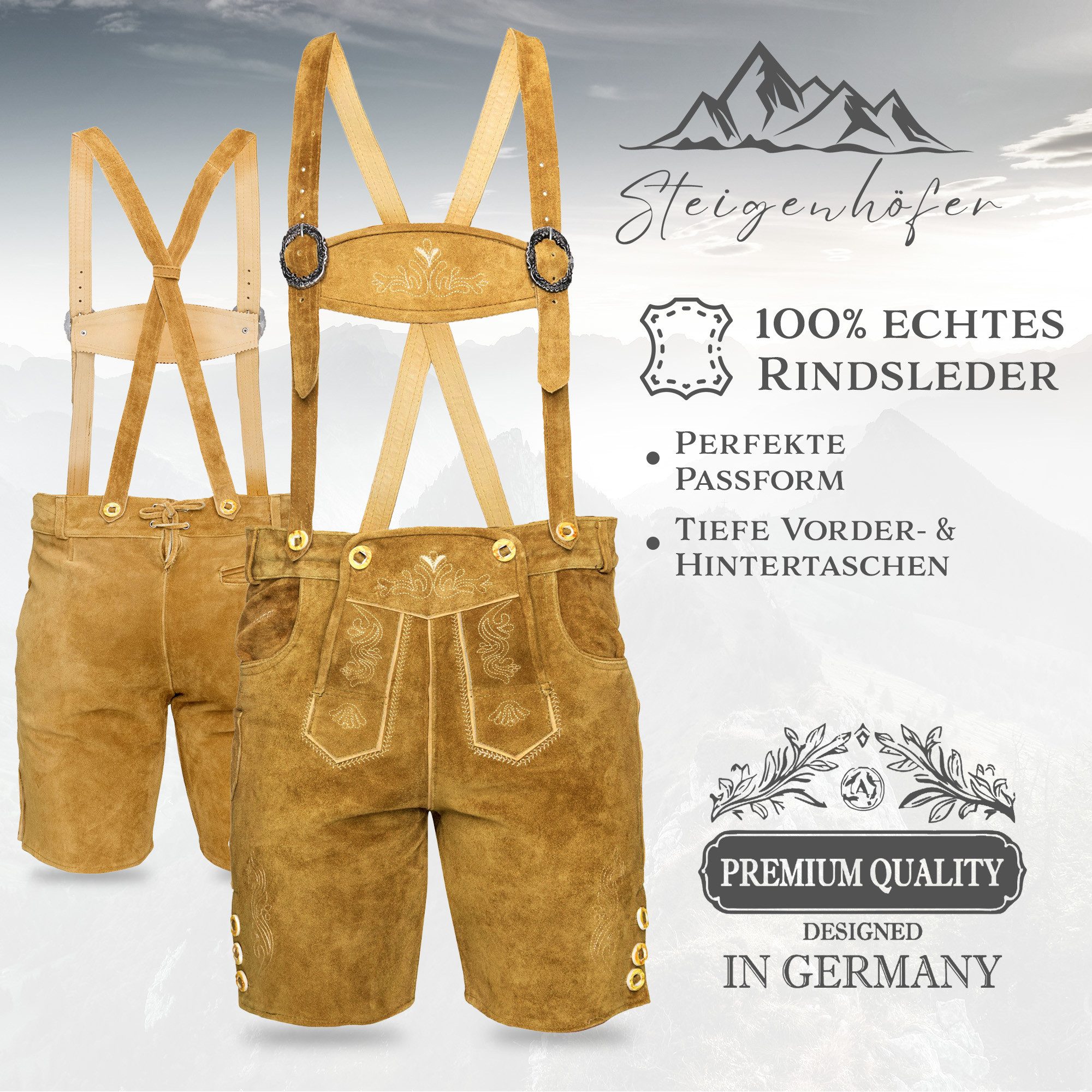 Steigenhöfer Manufaktur Trachtenlederhose Lederhose Herren Tracht kurz - An günstig online kaufen