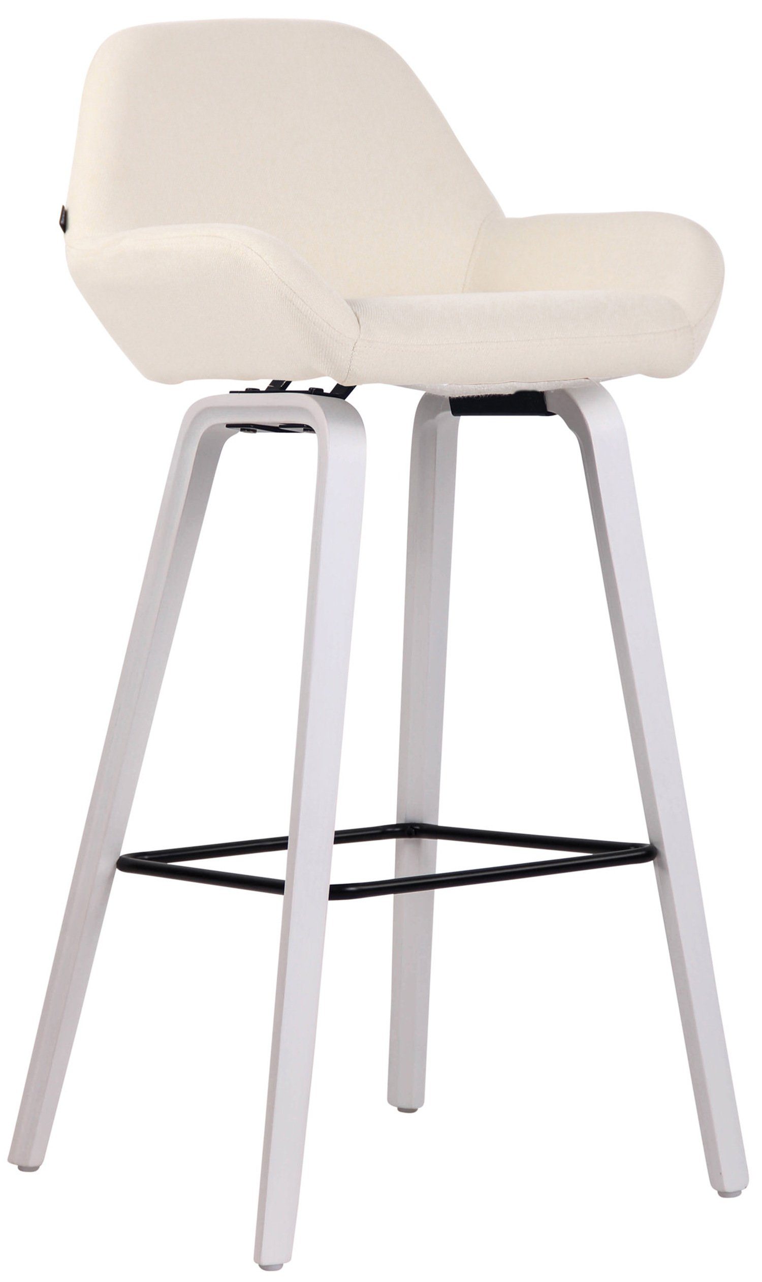 TPFLiving Barhocker New York mit bequemer Rückenlehne und angenehmer Fußstütze (Barstuhl Hocker für Theke & Küche - Tresenhocker), 4-Fuß Gestell Eichenholz weiß - Sitzfläche: Stoff Creme