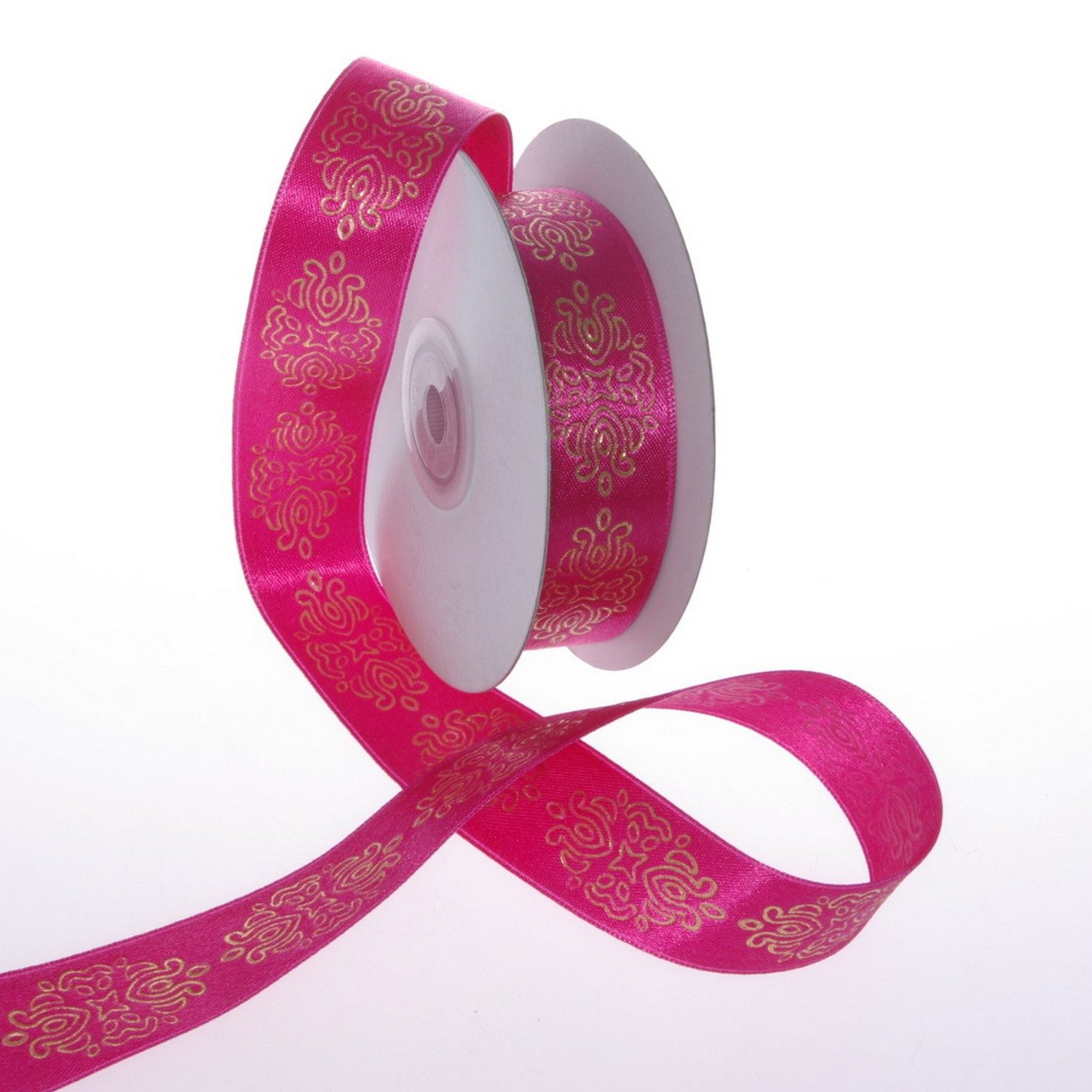 Deko AS Dekoobjekt Satinband mit Ornamentdruck - 25mm - 15m - col. 34 Pink-Gold - 94515