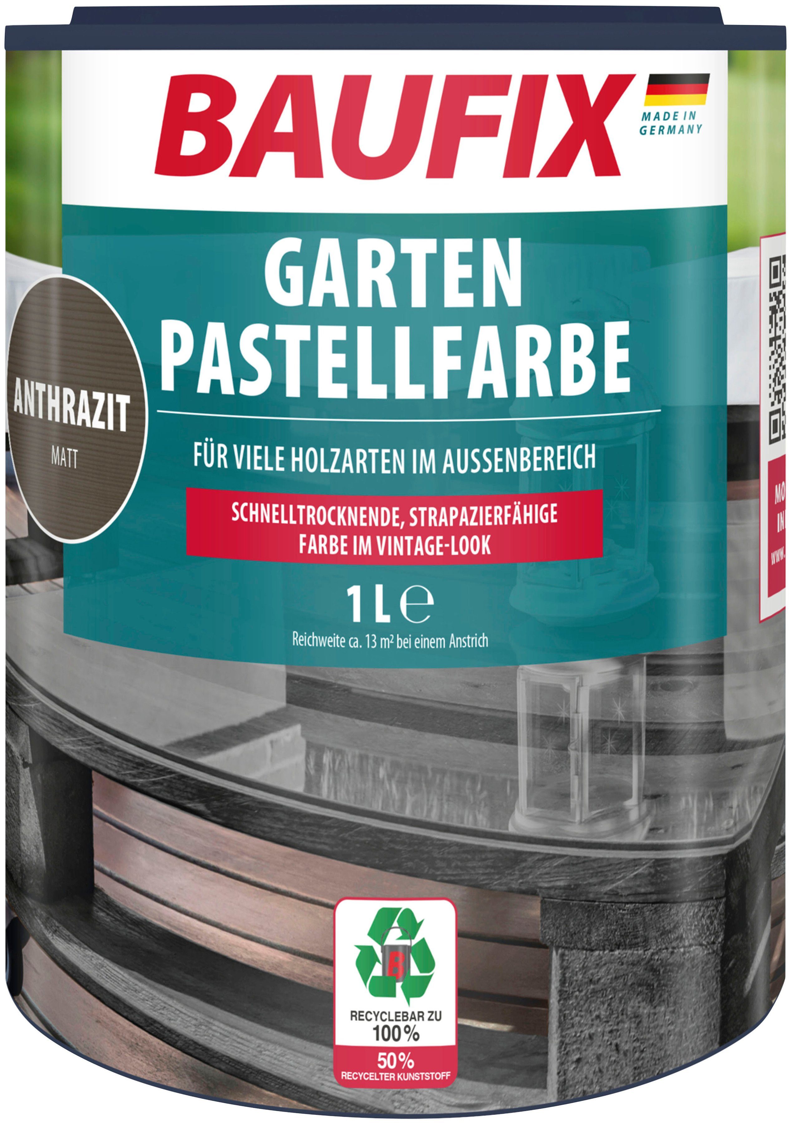 Baufix Holzlack Garten Pastellfarbe, schnell trocknend, strapazierfähig, halbtransparent, 1L, matt anthrazit
