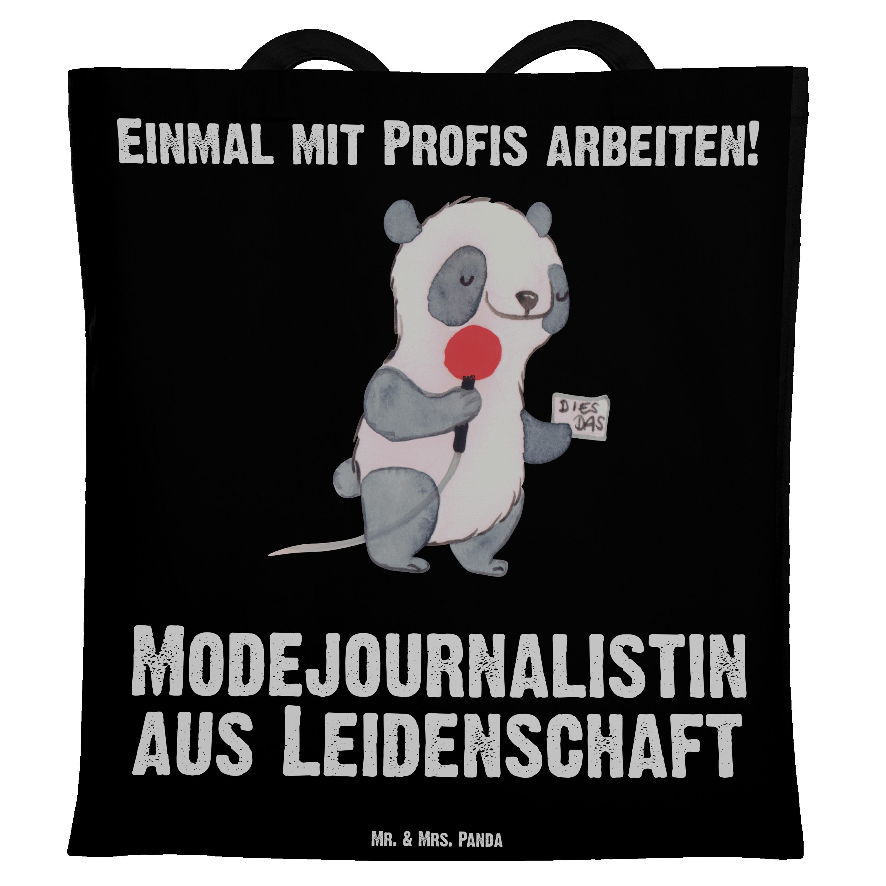 Mr. & Panda Leidenschaft Schwarz Tragetasche - Geschenk, Mrs. (1-tlg) Modejournalistin Beuteltasche, - aus