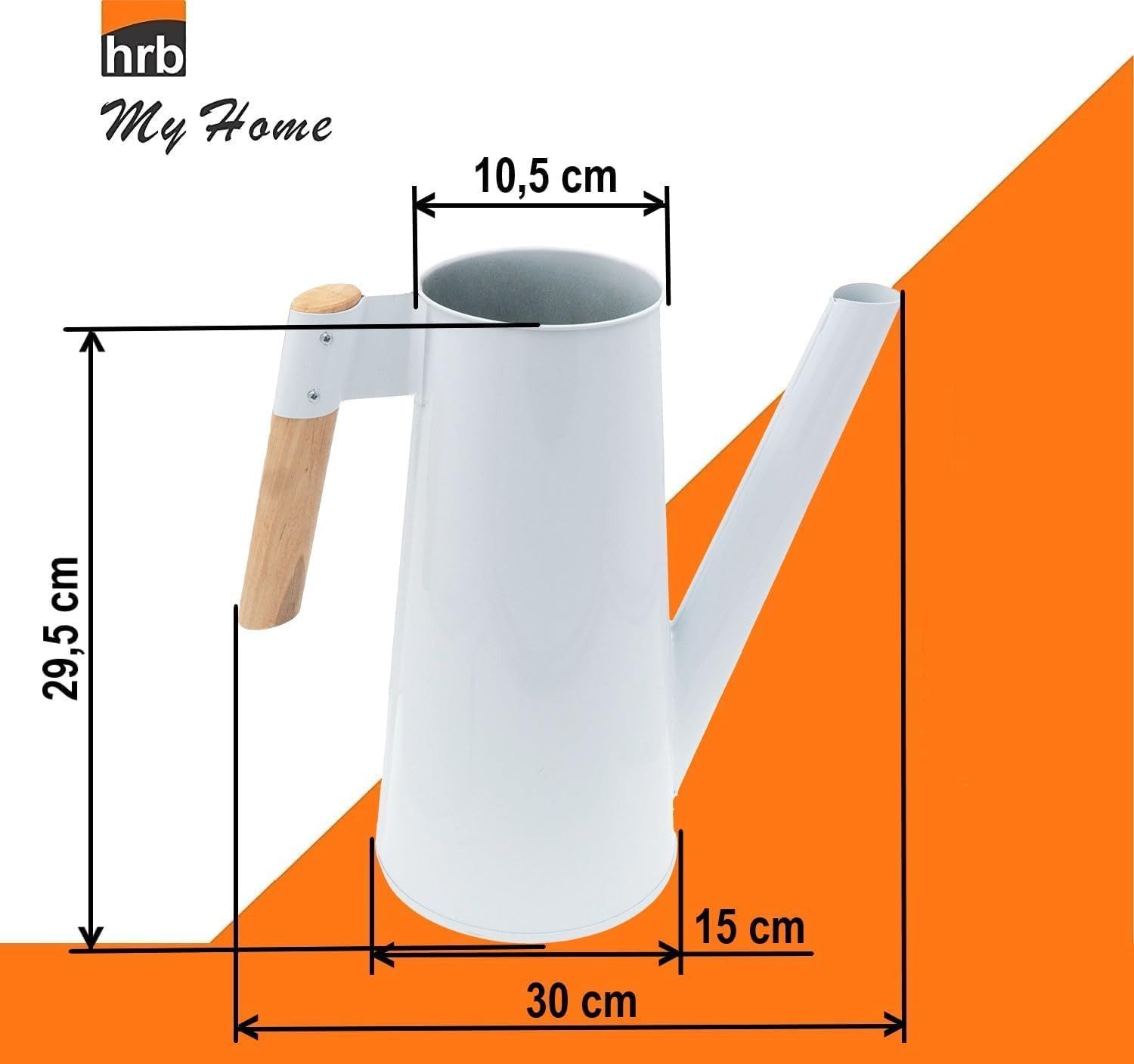 hrb Gießkanne Zinkgießkanne 3 L, feuerverzinkt,langlebige Metallgießkanne Kanne, ergonomischer Buchenholzgriff, verzinkter Metallstahl, lackiert