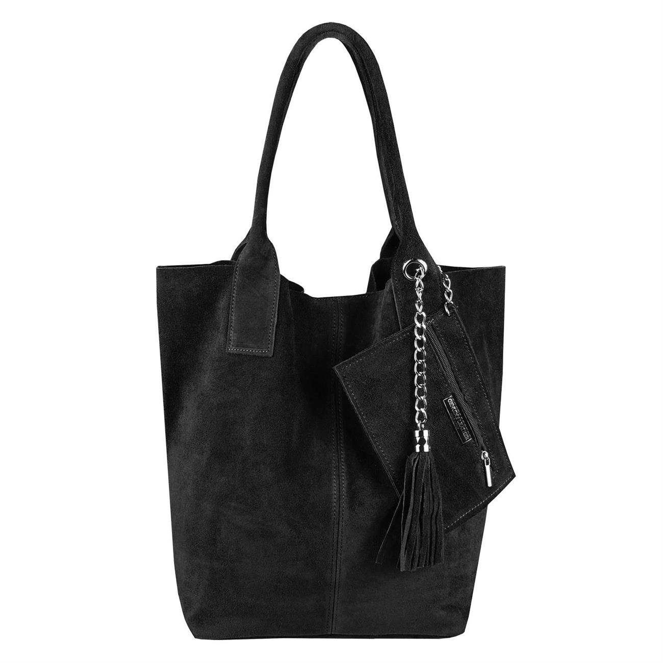 Schultertasche Made in Italy Damen Leder Shopper Schultertasche