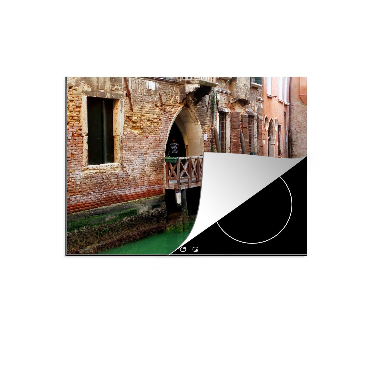 MuchoWow Herdblende-/Abdeckplatte Häuser am Kanal in Italien, Vinyl, (1 tlg), 70x52 cm, Mobile Arbeitsfläche nutzbar, Ceranfeldabdeckung
