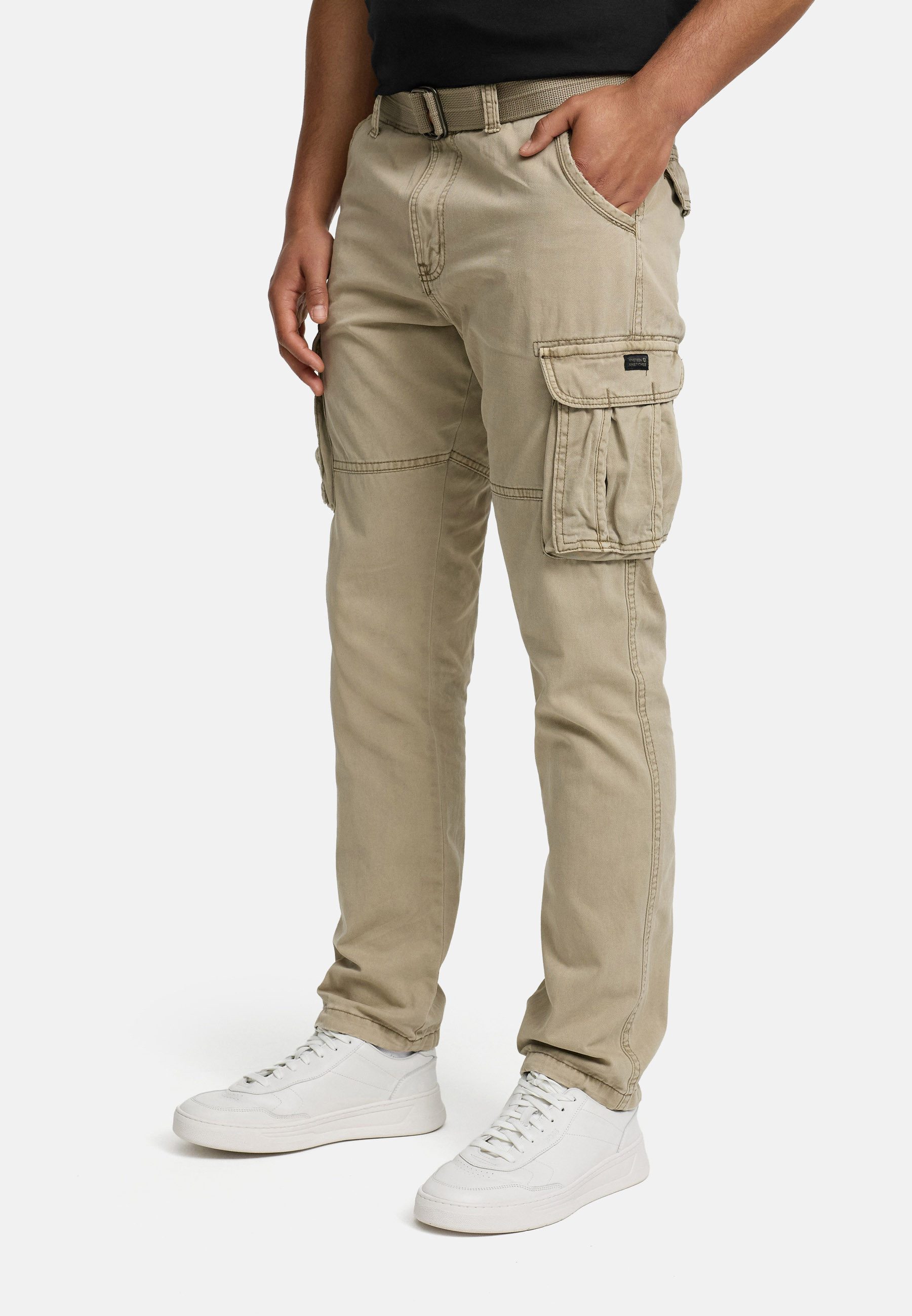 Indicode Cargohose Herren INPascan Freizeithose mit Stretch mit 7 Taschen, inkl. Gürtel