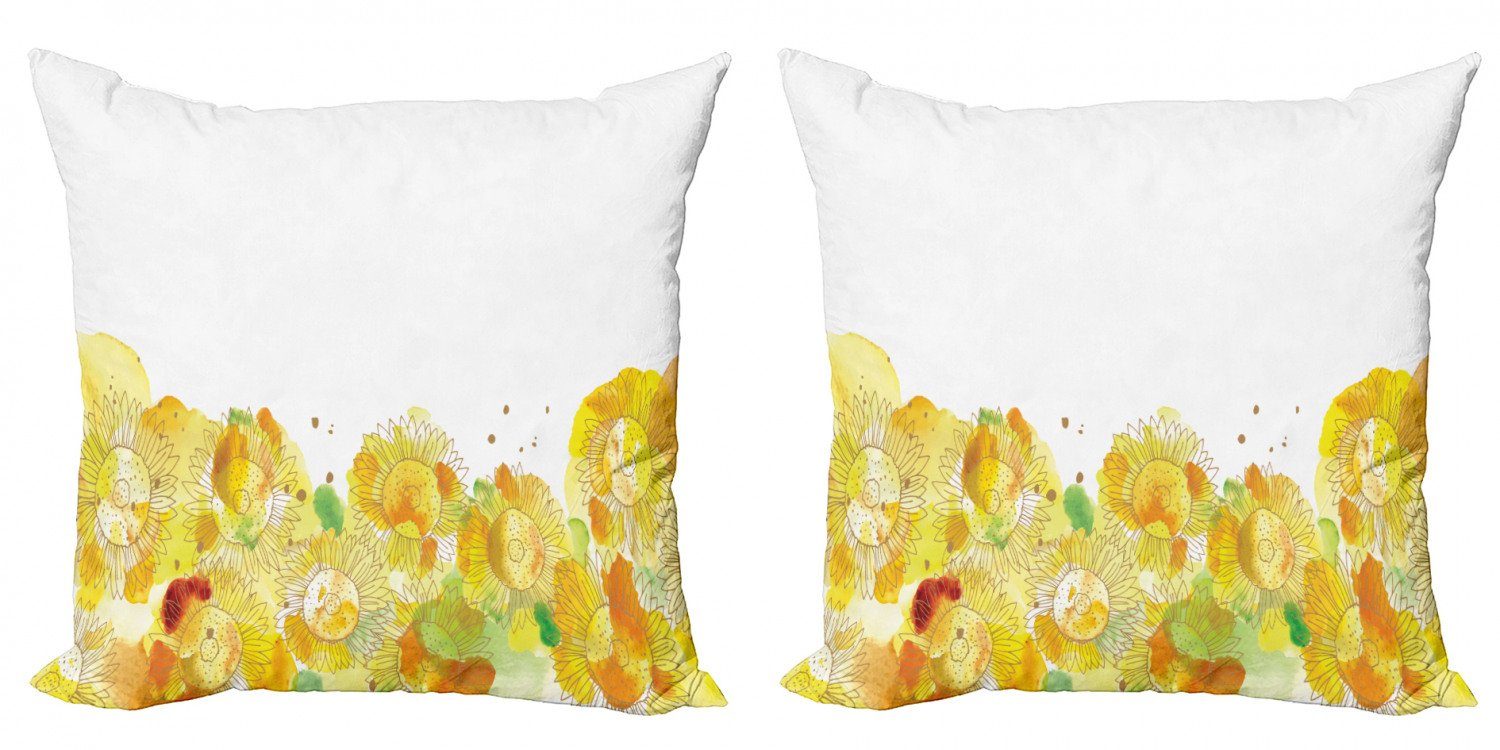 Kissenbezüge Modern Accent Doppelseitiger Sonnenblumen (2 Abakuhaus Stück), Aquarell Gelb Floral Digitaldruck