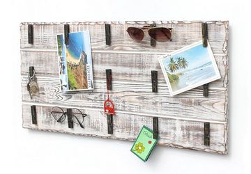 DanDiBo Memoboard »Memoboard Holz Weiß Wandorganizer mit 15 Klammern 93914 Pinnwand Memotafel handgemacht Vintage«