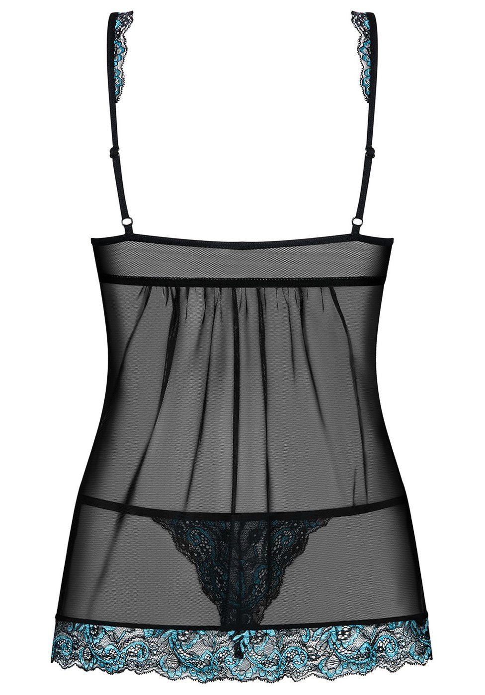 Obsessive Negligé Amanta Babydoll transparent mit Spitze - schwarz, blau (2-tlg) transparent