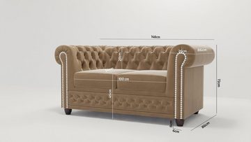 S-Style Möbel Polstergarnitur Chesterfield Lena mit Schlaffunktion 3+2+1 Samt Bezug, (3-Sitzer-Sofa, 2-Sitzer-Sofa mit Schlaffunktion, Sessel), mit Wellenfederung