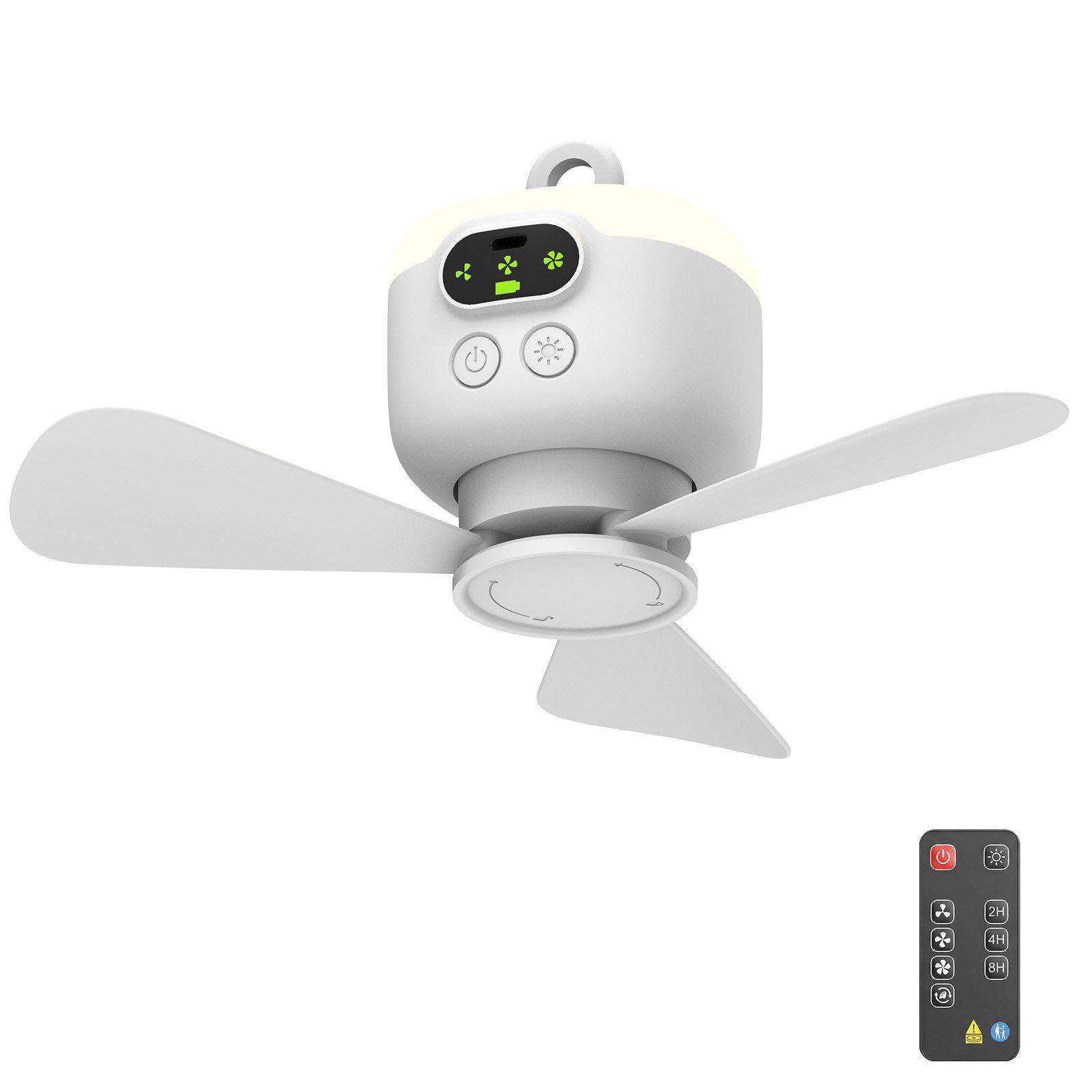 Lapamax Deckenventilator 27 cm Akku-Deckenventilator mit Licht, 8000 mAh und Fernbedienung, 27 cm Durchmesser, Vier Luftstufen, leiser DC-Motor sowie Timerwahl für 2, 4 oder 8 Std.