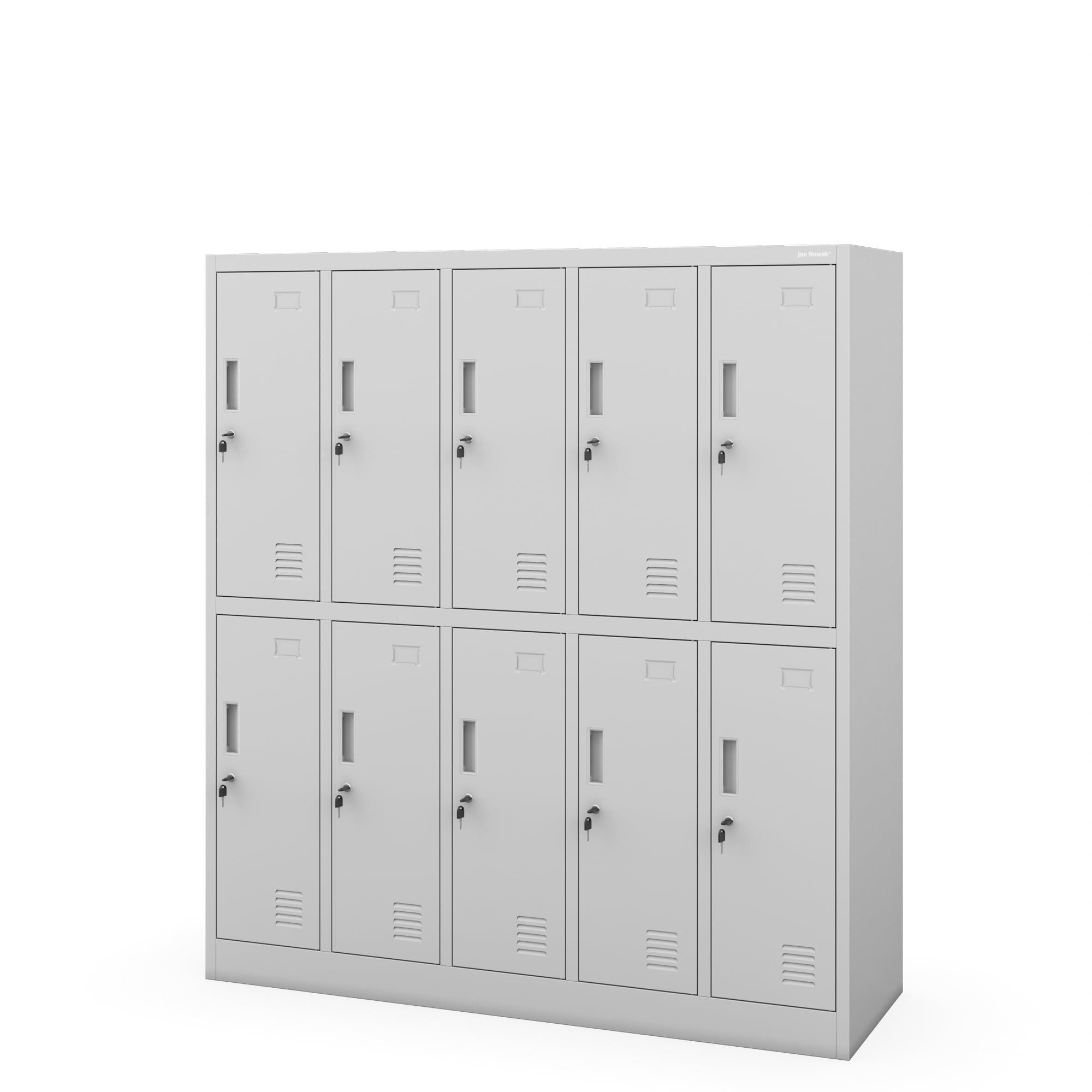 Jan Nowak Mehrzweckschrank Metall Schulspind 136 cm BARTUS 10 Fächer abschließbar 150 cm (Spind Kindergartenspind Umkleide Sportverein Flur Kinder, 0,6 mm 150 x 136 x 45 cm Wandmontage Zylinderschloss 30 kg 66 kg) Lüftungsschlitze Namensschildhalter Kleiderstange Ablage 5 Farben