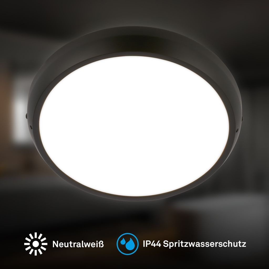 Briloner Leuchten LED Deckenleuchte LED Deckenlampe IP44, LED fest integriert, 4000K - Neutralweiß, 27,5x4 cm, Badezimmer, Küche, Wohnzimmer, Schlafzimmer, Flur
