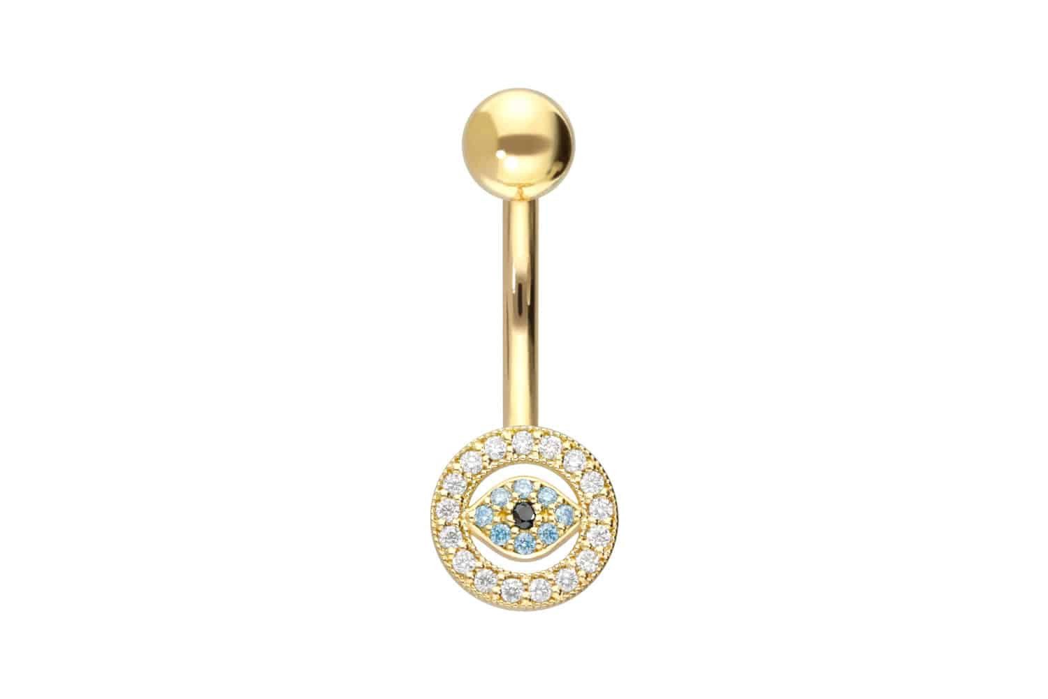 PIERCINGLINE Bauchnabelpiercing 14/18 Karat Gold Bananabell MOISSANIT-AUGE (Bananabells, 1-tlg)