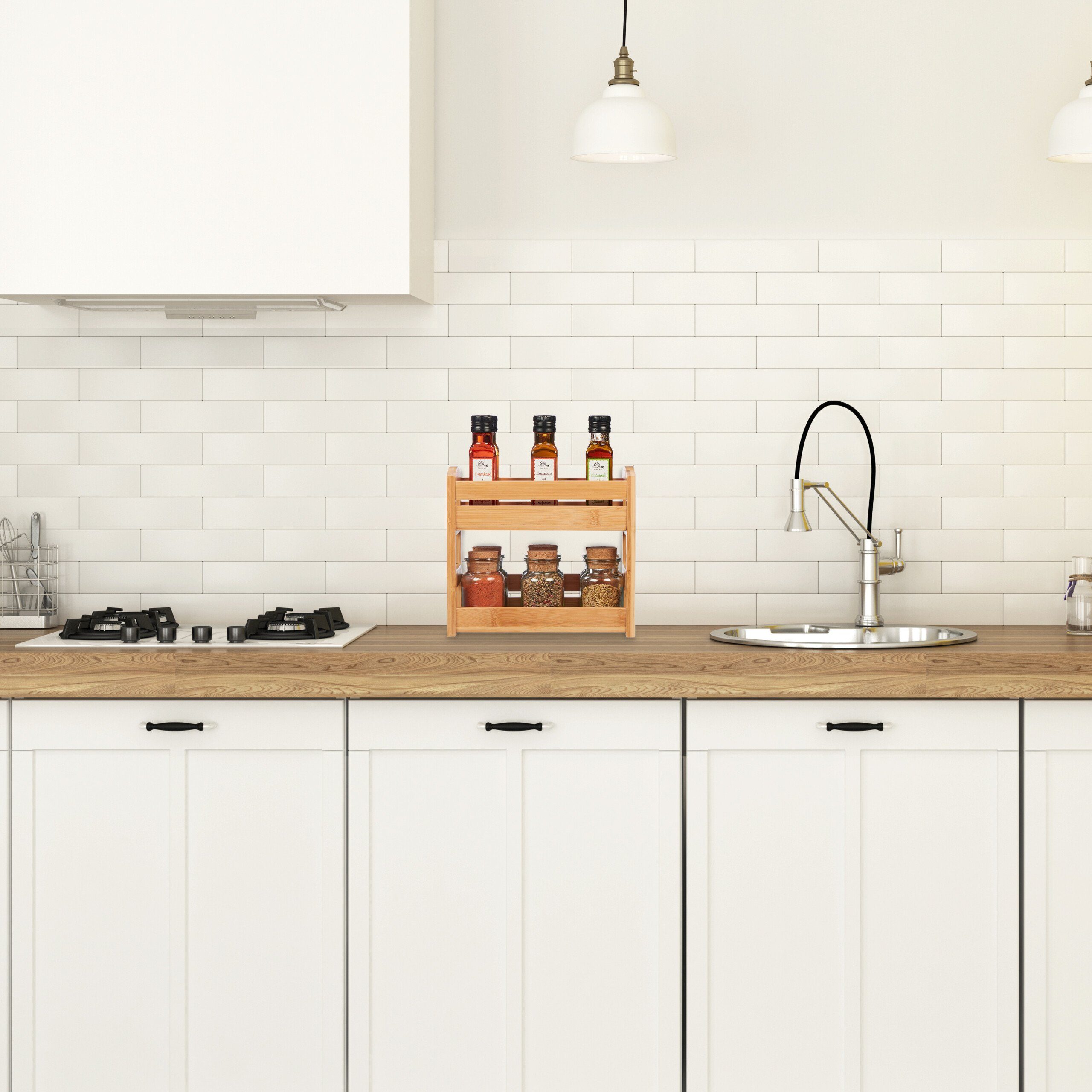 relaxdays Gewürzregal Bambus Gewürzregal mit 2 Etagen günstig online kaufen