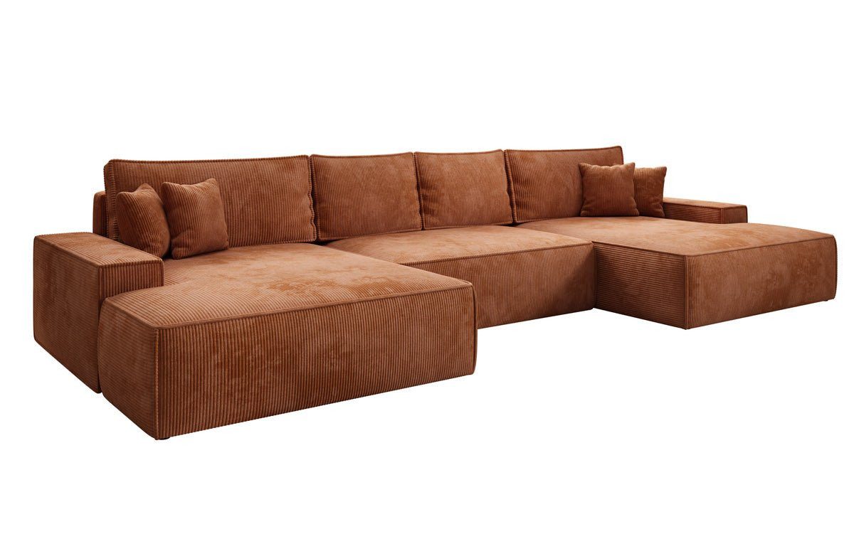 Luxusbetten24 Schlafsofa Designer Sofa Verona U mit breiter Ottomane, mit Schlaffunktion und Stauraum