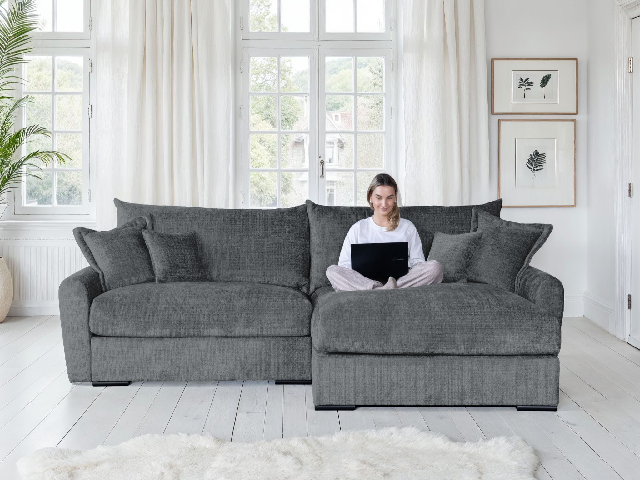 Home affaire Ecksofa Finca XL L-Form, B: 190 cm, 4 Zierkissen, Mega-Sofa, in Cord oder Chenille-Struktur, Federkern