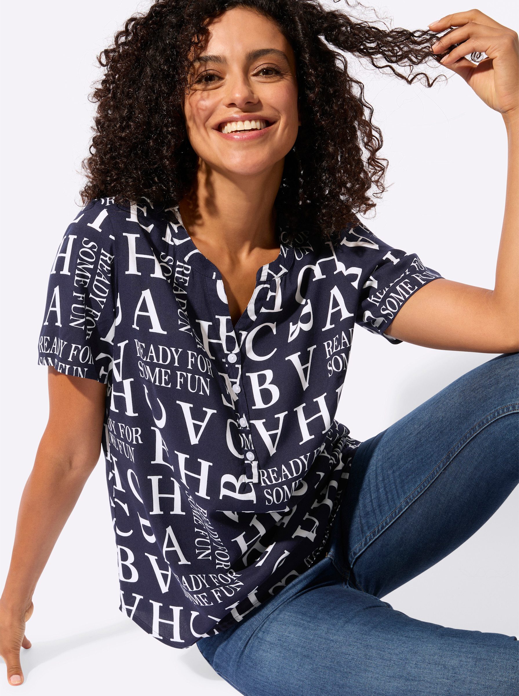 Witt Klassische Bluse Druckbluse Kurzarm