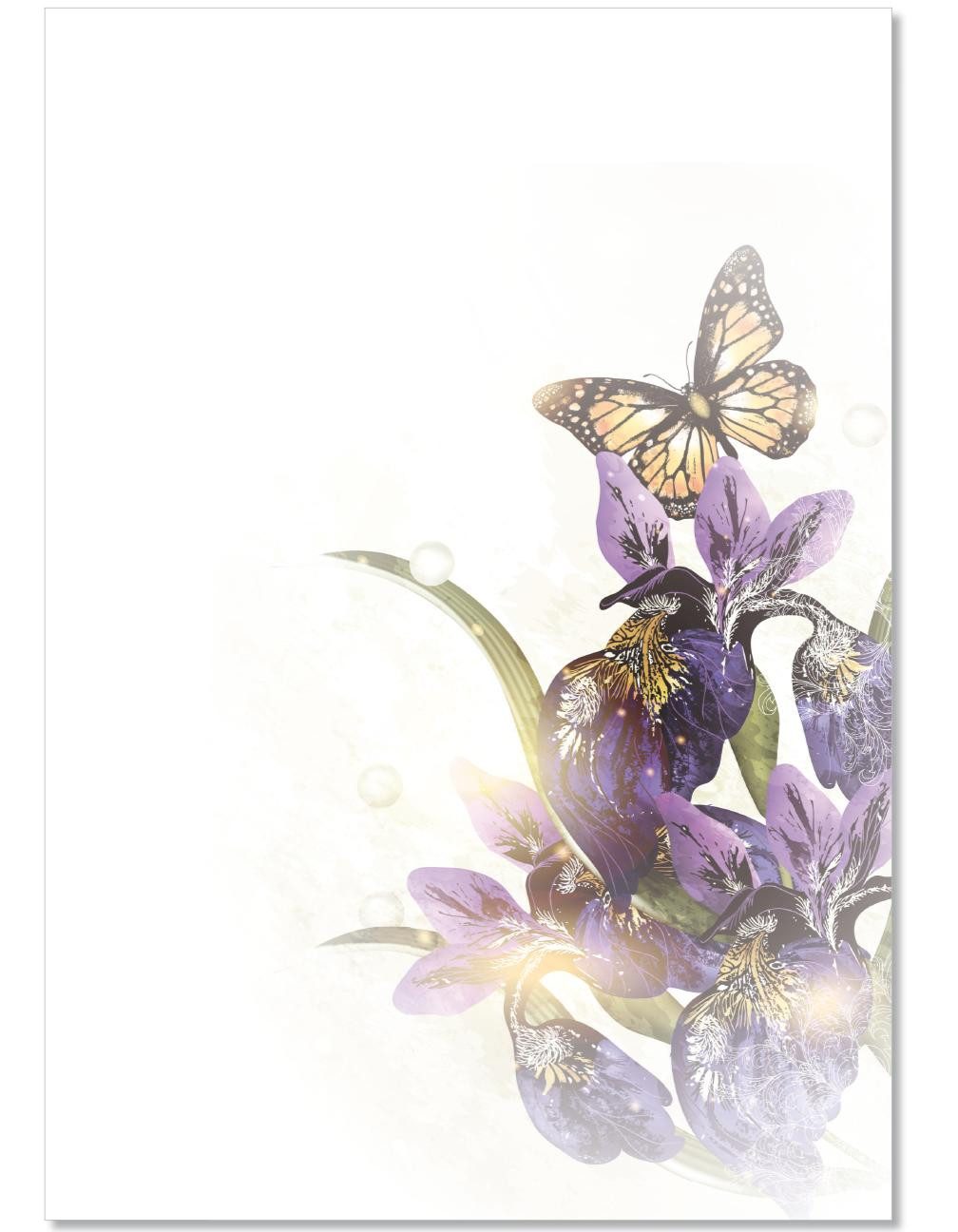 Briefpapier Motivpapier Schmetterlinge und Blumen DIN A4, gut beschreibbar