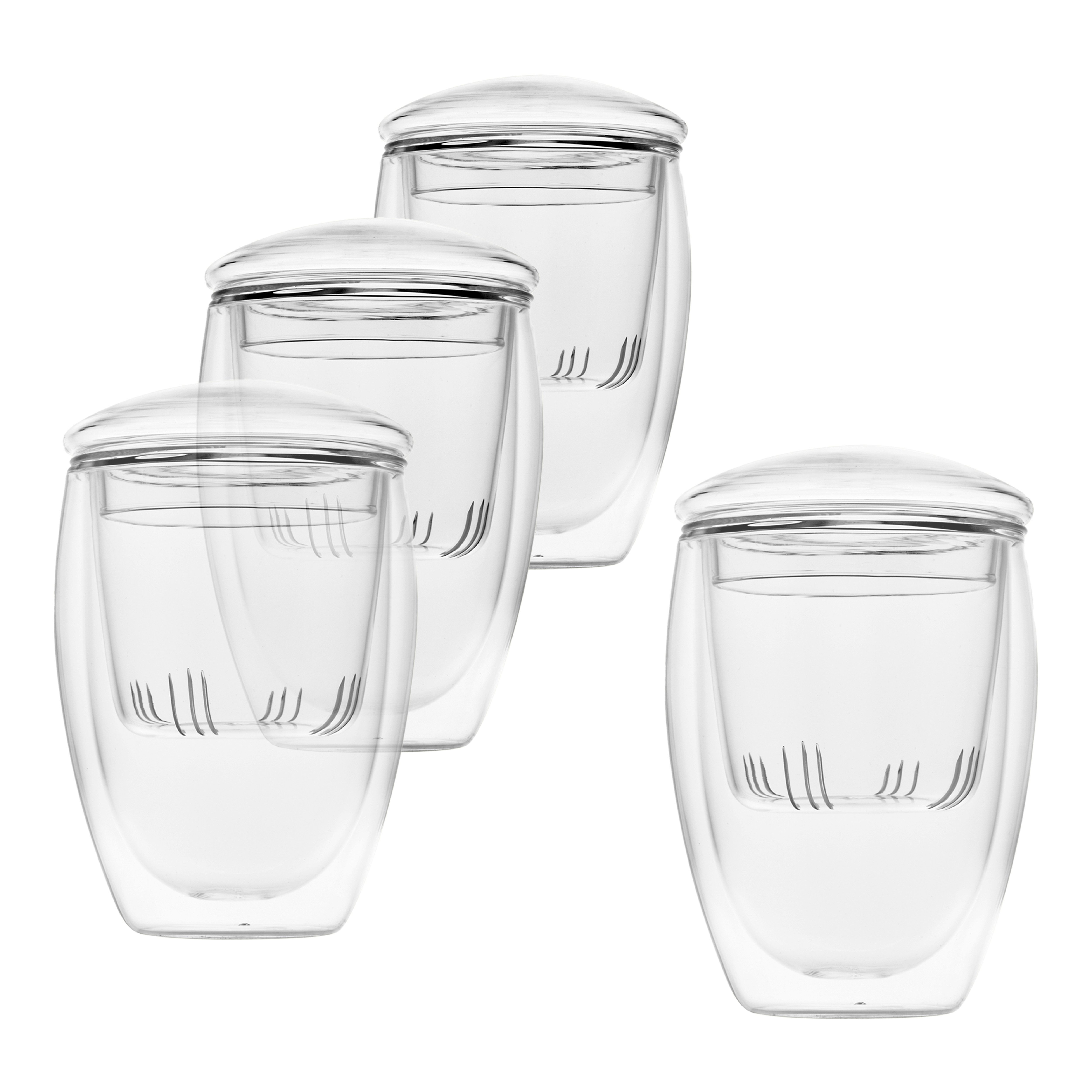 Teeglas 4-er Set Doppelwandige Gläser je 350ml mit Sieb und Deckel aus Glas