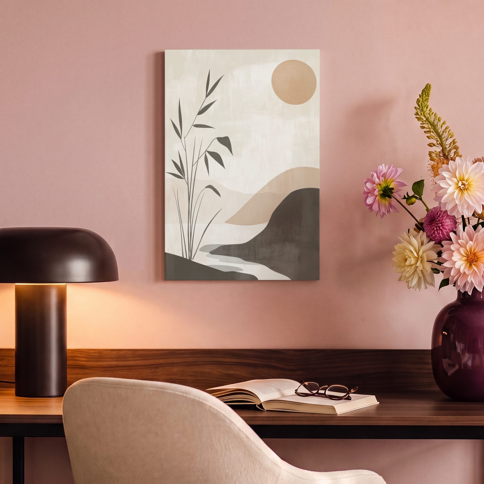 OneMillionCanvasses® Leinwandbild Japandi - Landschaft - Beige, Fotodruck (1 St), Wandbild, Deko Schlafzimmer Wohnzimmer Flur 20x20 cm – Bild 4 von 5