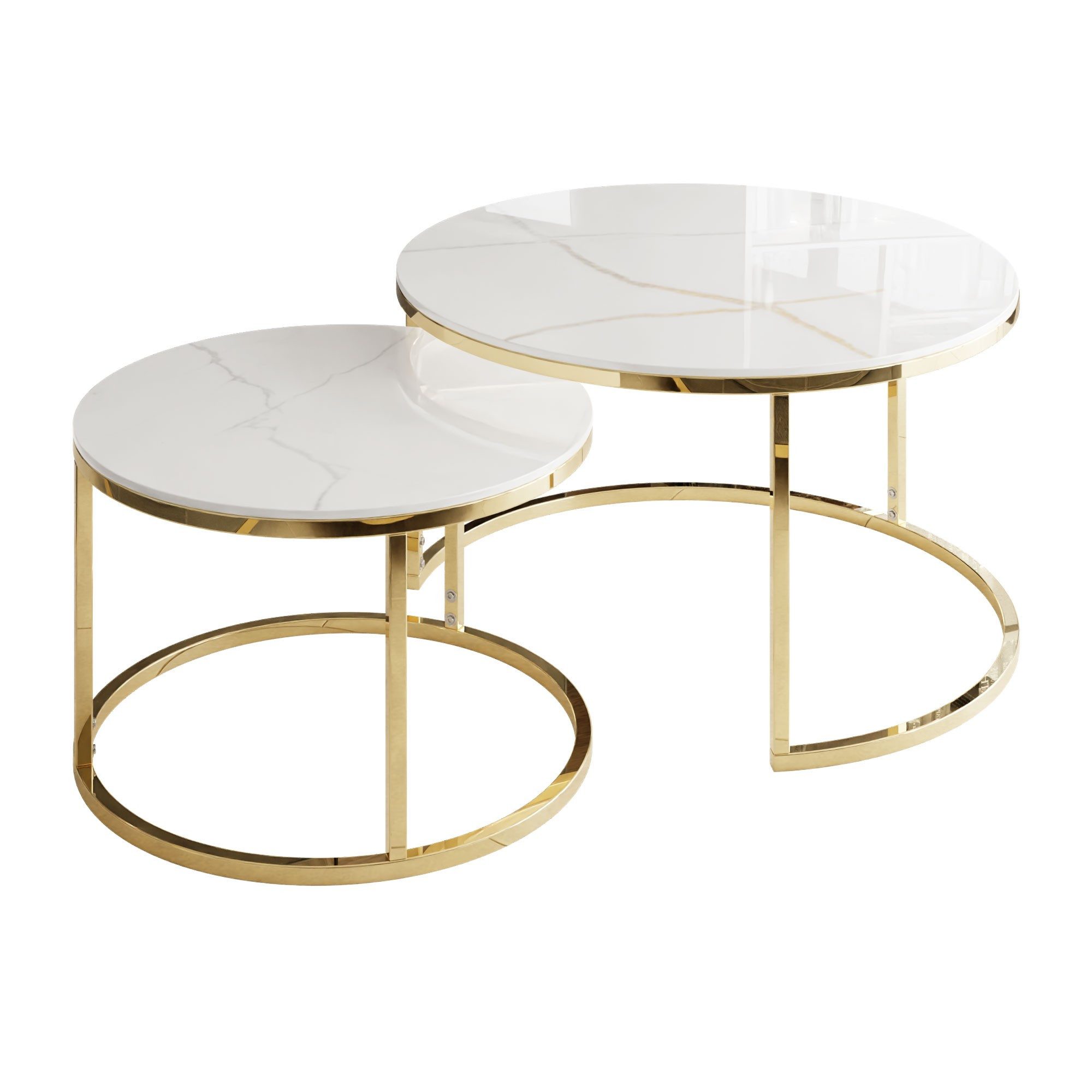 ALLHOUSE24 Couchtisch runder Sofatisch KAYA 2 in 1 Gold Chrom Metall Weiß M günstig online kaufen