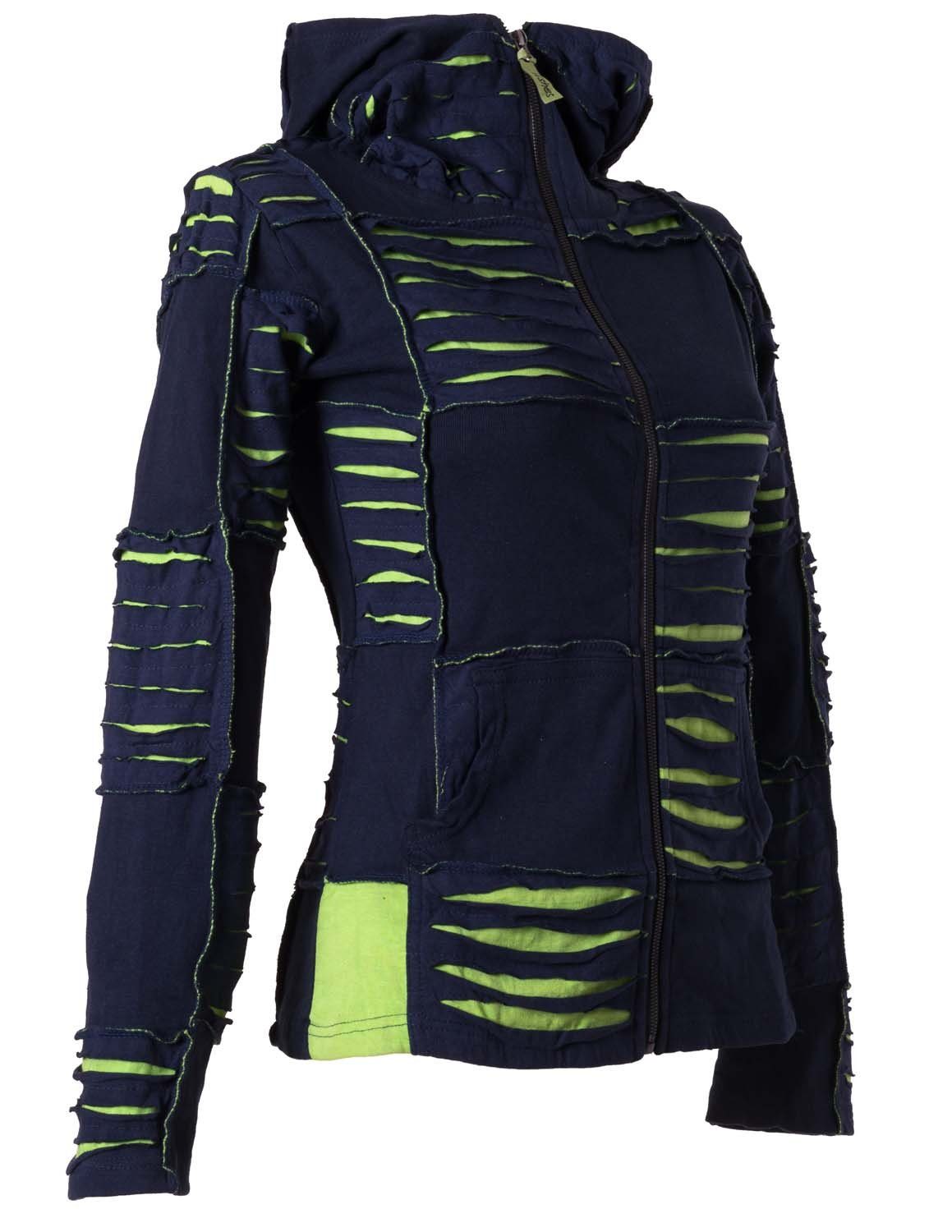 Vishes Kurzjacke Patchwork Jacke mit Cutwork und Zipfelkapuze Boho, Hippie, Elfen, Goa Style