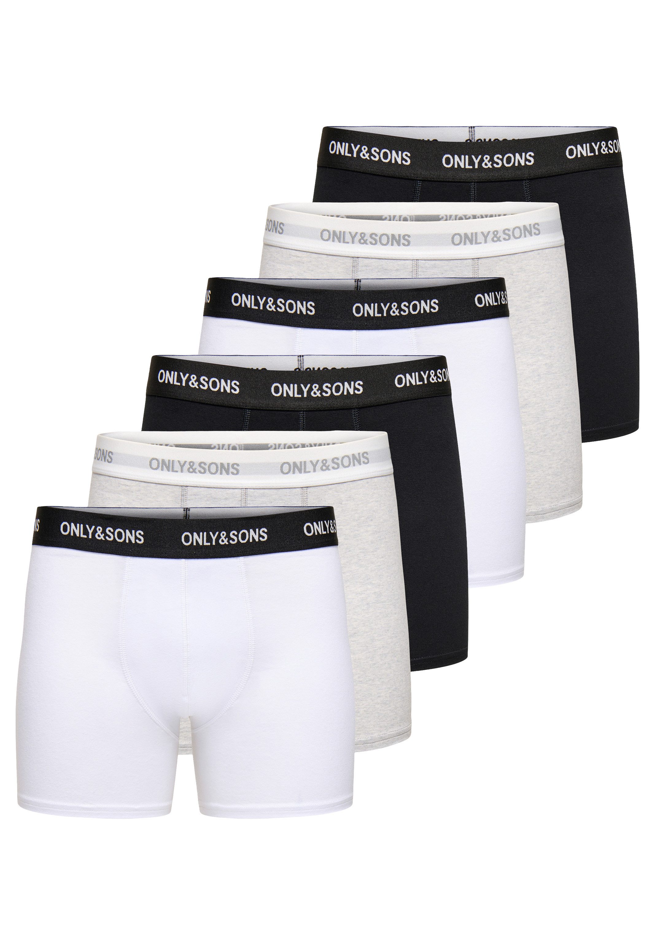 ONLY & SONS Retro Boxer 6er Pack Basic (Spar-Set, 6-St) Retro Short / Pant - Baumwolle - ohne Eingriff - Blickdicht