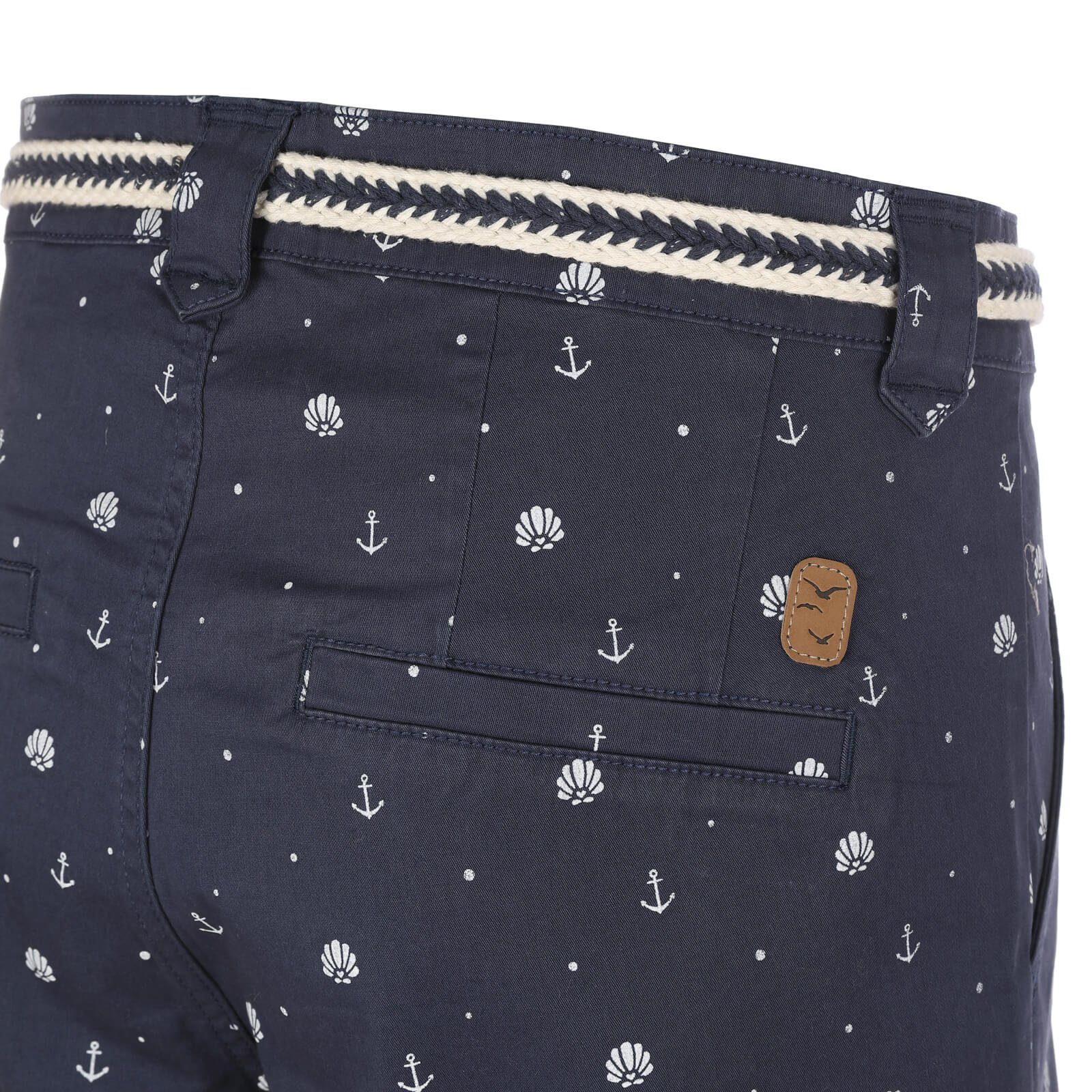modAS Bermudas 26502 Damen Shorts mit Flechtgürtel Maritim - Kurze Hose Muschel-Anker-Print