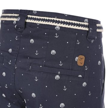 modAS Bermudas Damen Shorts mit Flechtgürtel Maritim - Kurze Hose Muschel-Anker-Print
