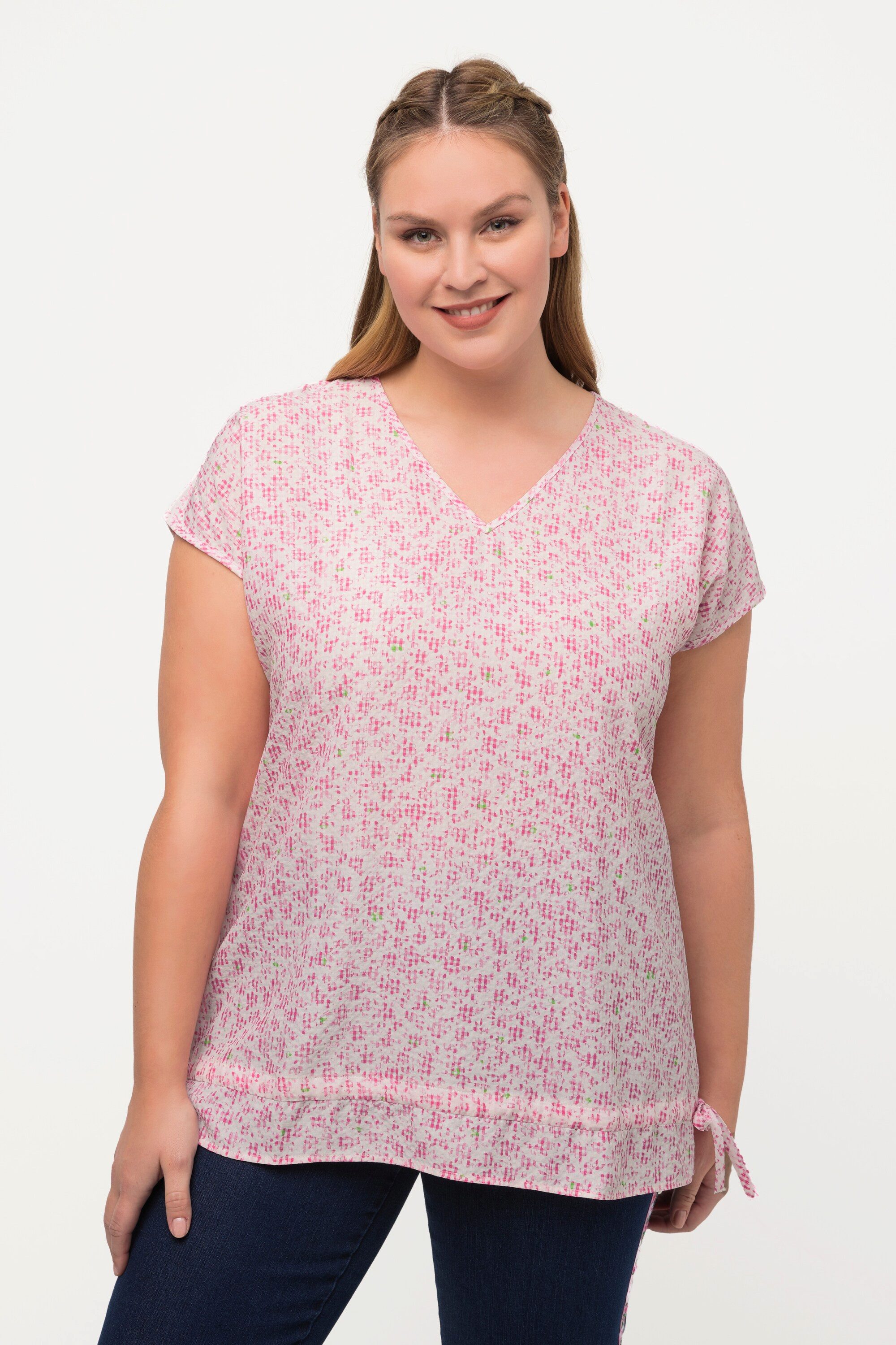 Ulla Popken Spitzenbluse Блузкиtop Blüten V-Ausschnitt Saumband ärmellos