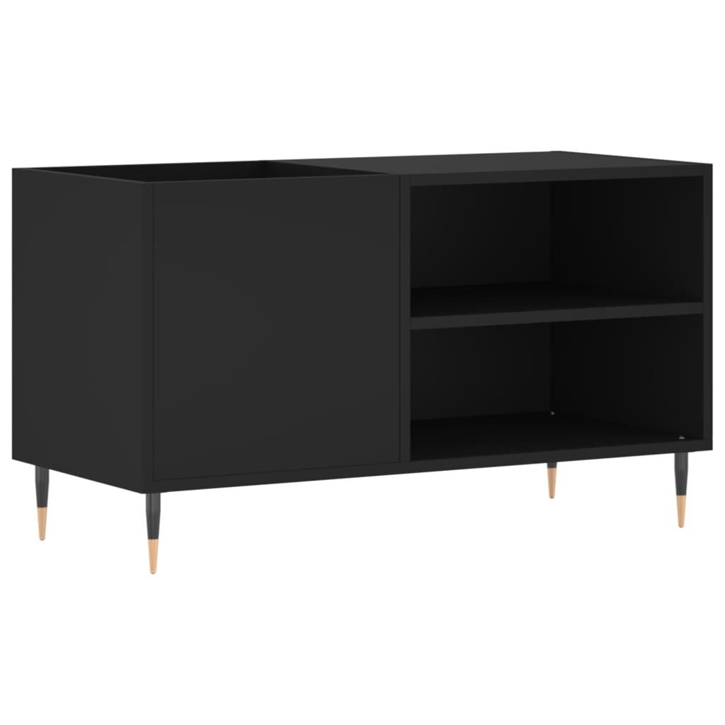 furnicato Media-Regal Plattenschrank 85x38x48 cm Schwarz mit Massivholz und Eisenbeinen, 1-tlg., Stabile LP-Aufbewahrung mit Ablagefläche für den Plattenspieler