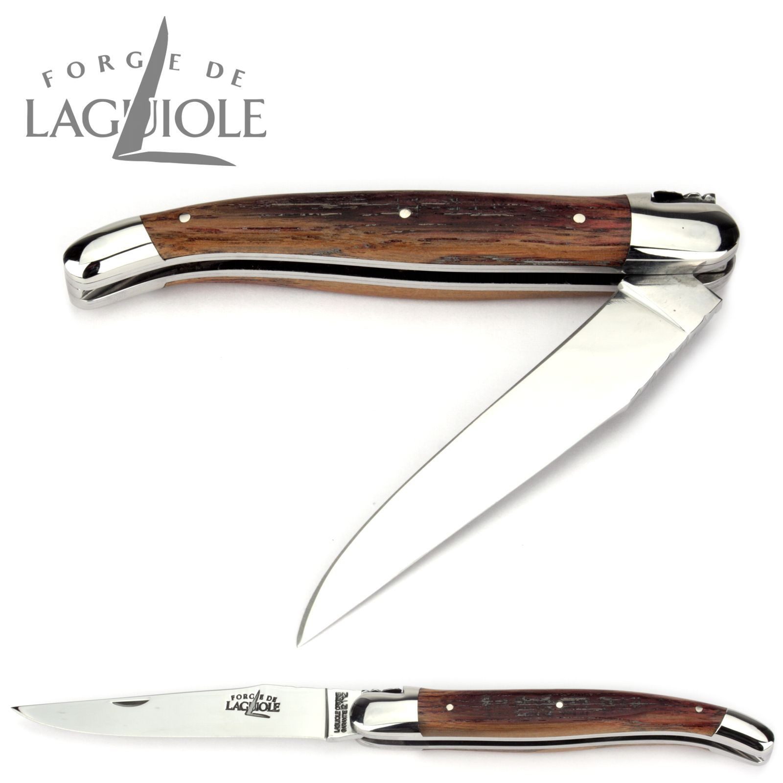 Forge de Laguiole Taschenmesser 1212 F IN CHB BRI DP SS, "Collection" - Griff 12cm Fasseiche - Doppelplatine - Stahl glänzend