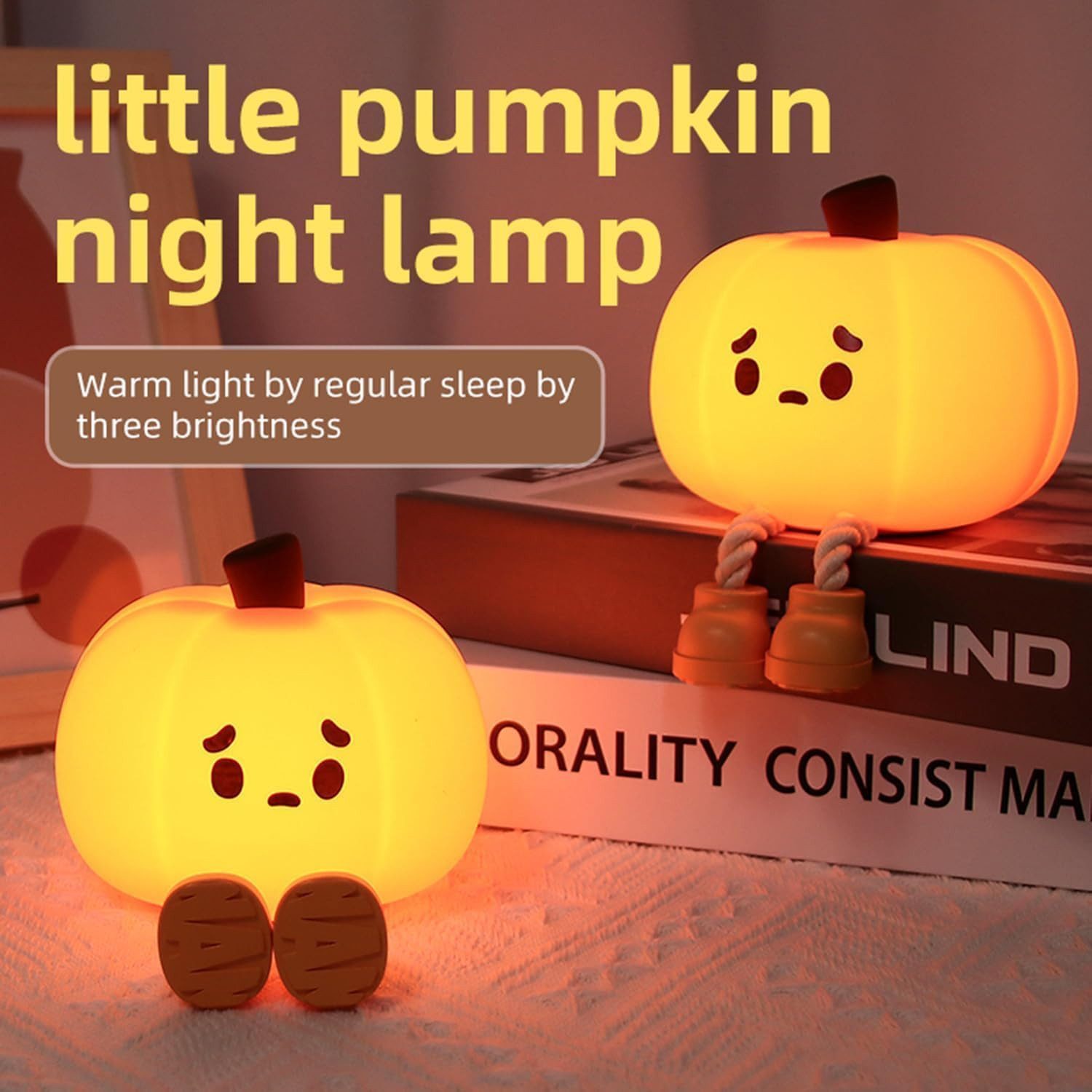 FELIXLEO LED Dekolicht 2 Kürbis Nachtlicht aus Silikon, Dimmbare LED Halloween Lampe