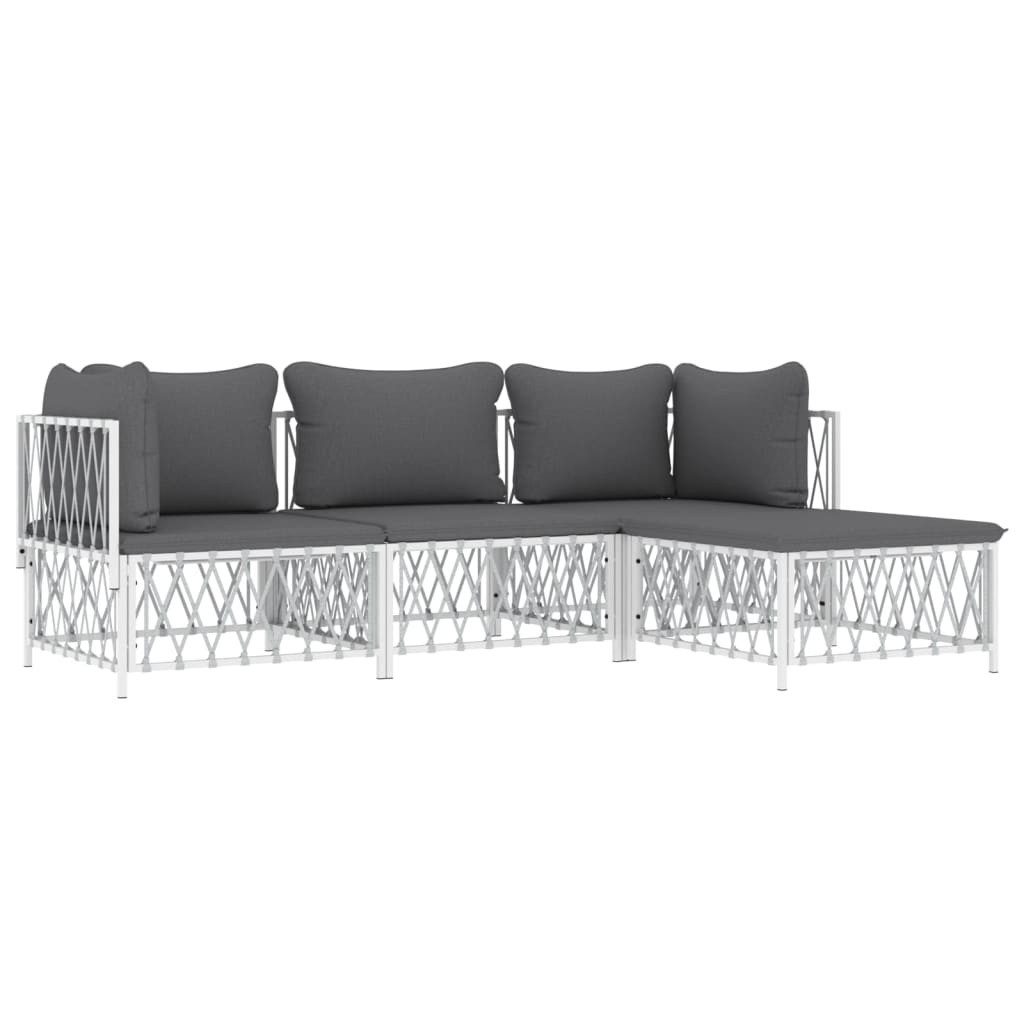 vidaXL Gartenlounge-Set 4-tlg. Garten-Lounge-Set mit Kissen Weiß Stahl, (1-tlg)