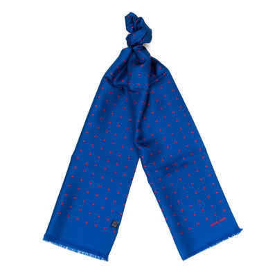 So Milano Seidenschal Blau mit roten Polka Dots, Made in Italy, mit Fransenabschluss