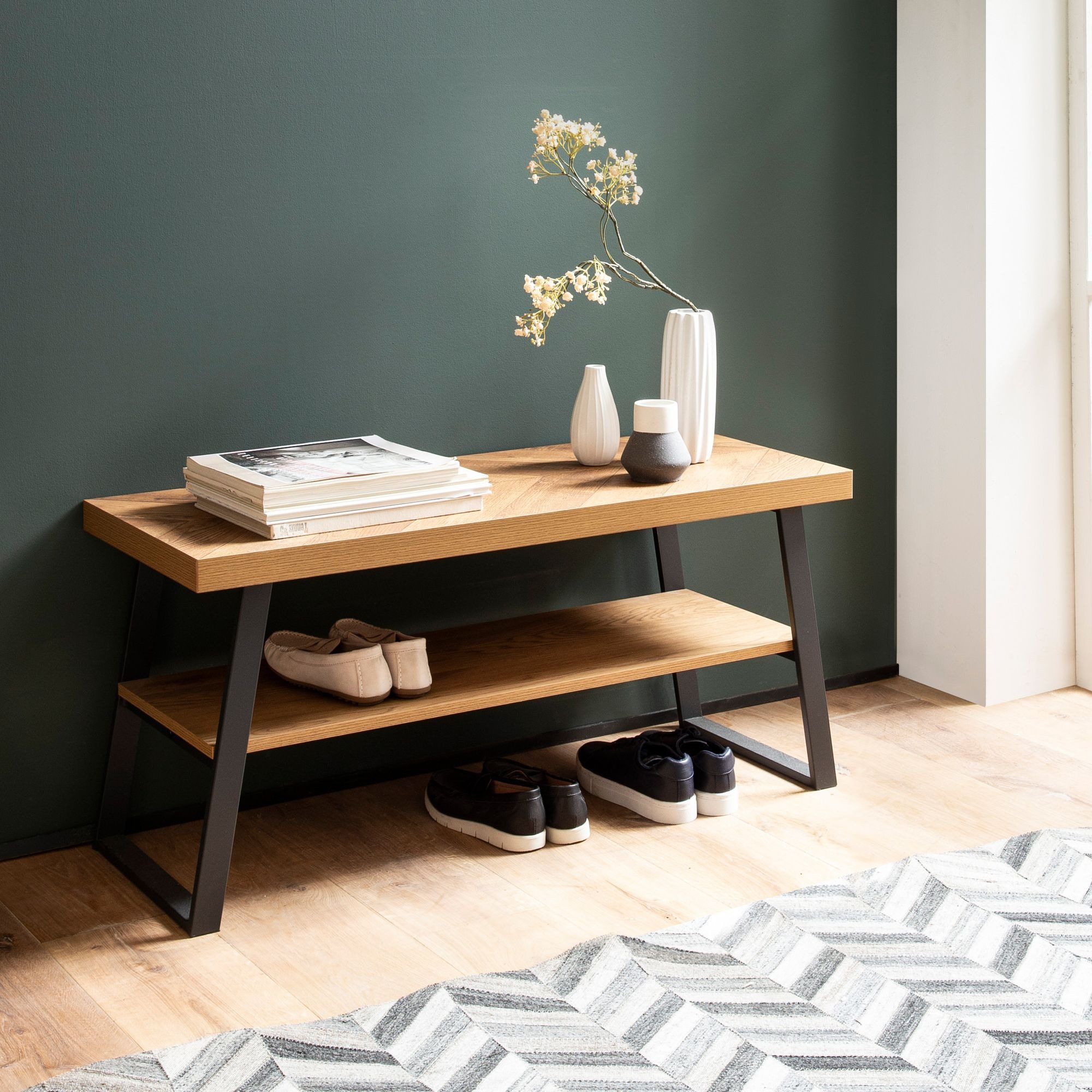 Wohnling Schuhbank WL6.977 (Garderobenbank 100x41x40 cm Eiche-Dekor Fischgr günstig online kaufen