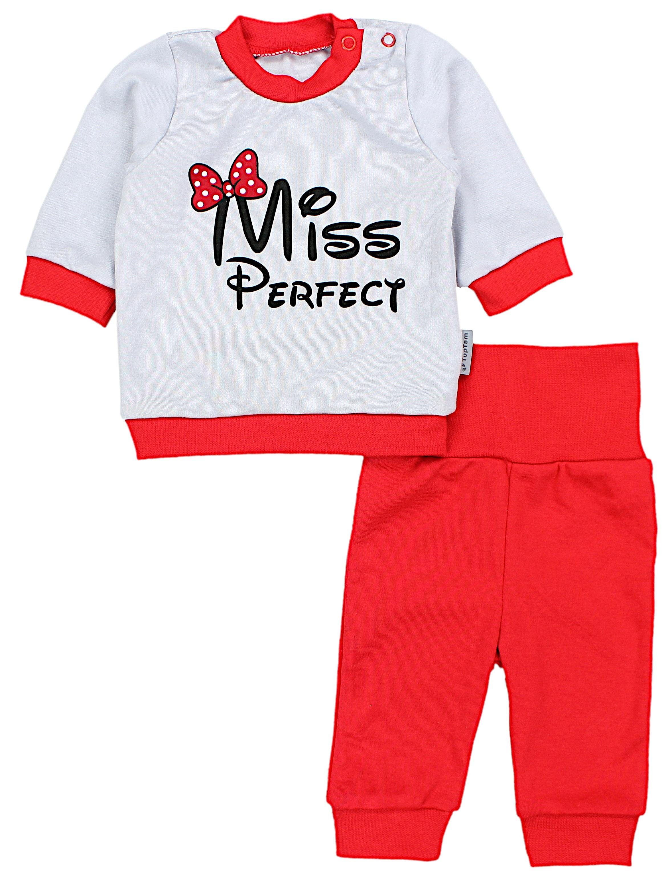 TupTam Erstausstattungspaket Baby Mädchen Langarmshirt mit Spruch Babyhose Babykleidung 2teilig Miss Perfect Grau/Rot