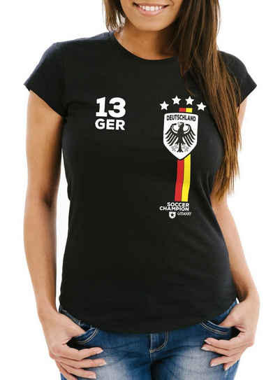 MoonWorks Print-Shirt »Damen T-Shirt Fanshirt Fußball EM WM Deutschland Trikot Slim Fit MoonWorks®« mit Print