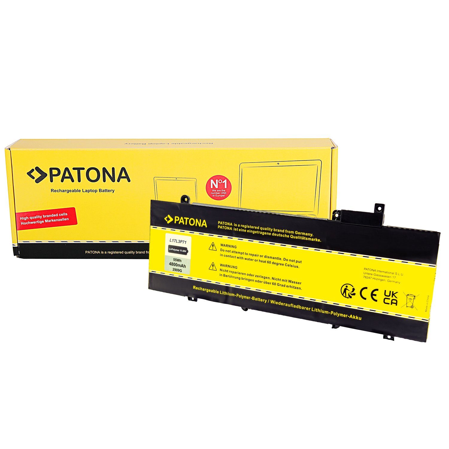 Patona Akku für Lenovo Thinkpad T480S Laptop-Akku Ersatzakku passend 4800 mAh (11,55 V, 1 St), L17L3P71 SB10K97620 01AV480