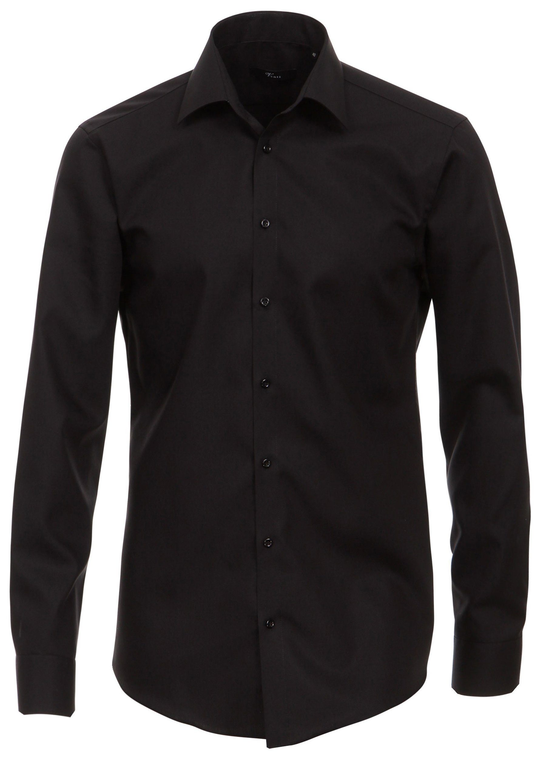 VENTI Langarmhemd Herren Hemd extra langer Arm 69cm Businesshemd uni modern fit Kentkragen, schwarz HL83, 43